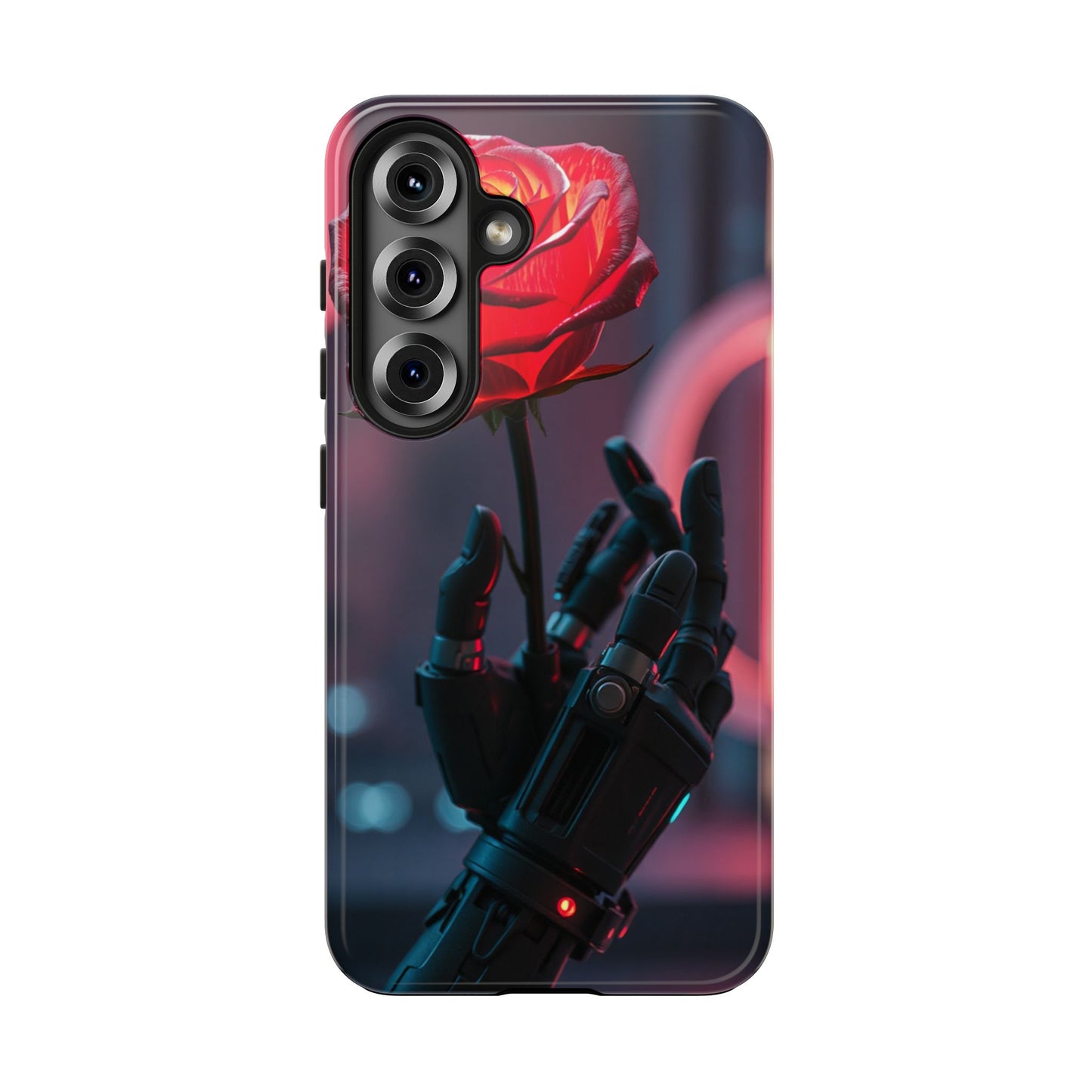 Futuristic Tough Phone Case with Robotic Rose Design | Durable Protection