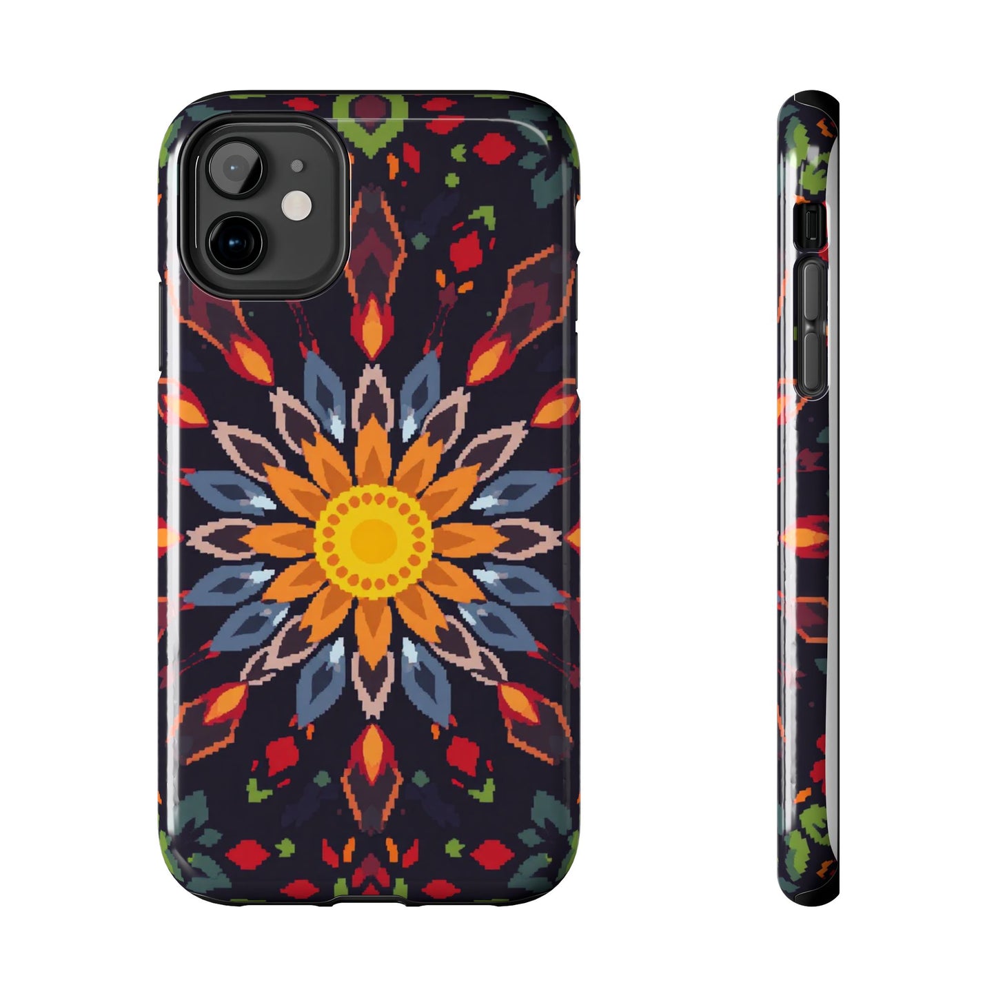 Pixel Art Floral Tough Phone Case - Pixelated Mandala Design for iPhone