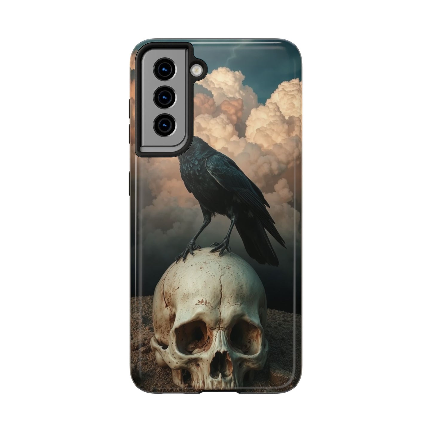 Gothic Raven Skull Tough Phone Case - Unique Protective Cover for Halloween Lovers