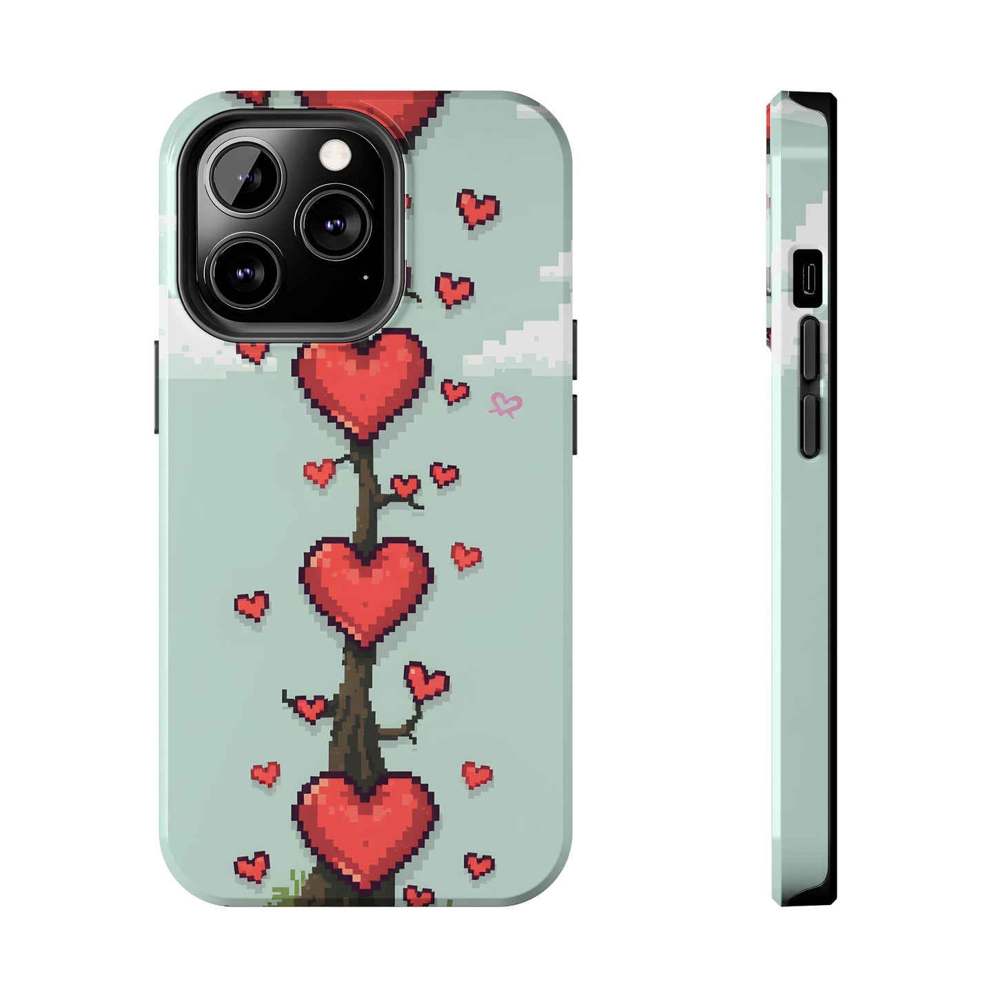 Pixelated Love Hearts Tree | Tough Phone Case - Cute Design - for iPhone