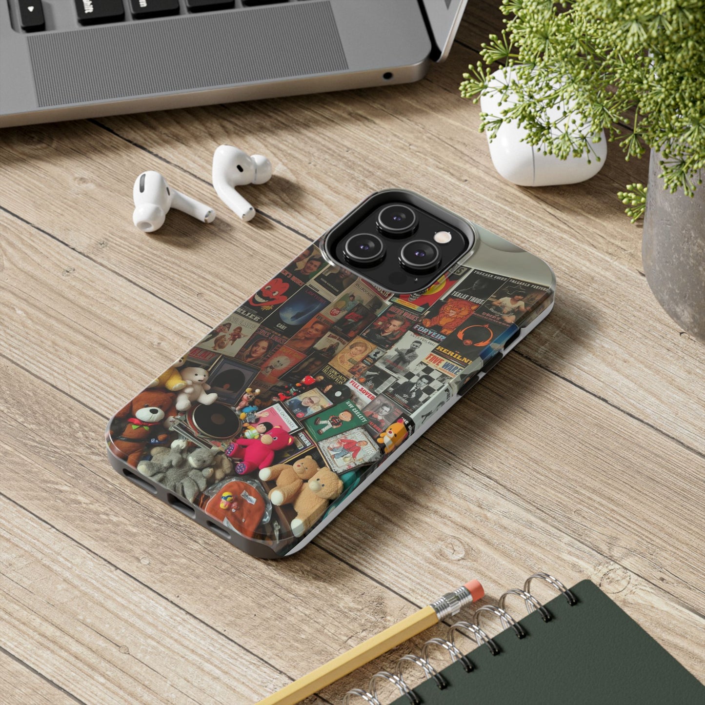 Retro Vibe Tough Phone Case - Vintage Movie Posters & Plush Toys Design