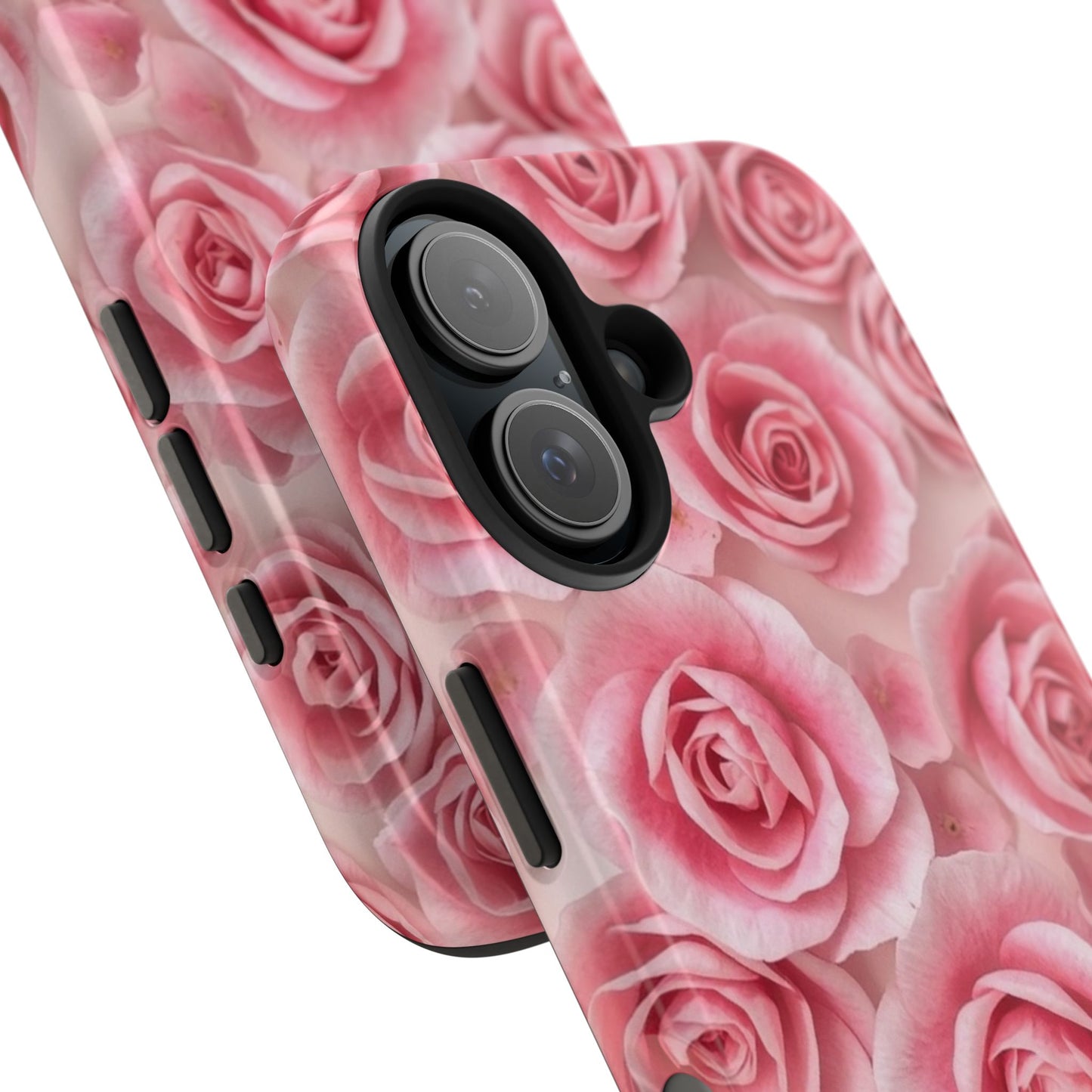 Floral Tough Phone Case - Pink Rose Design, Durable Protection for Flower Lovers