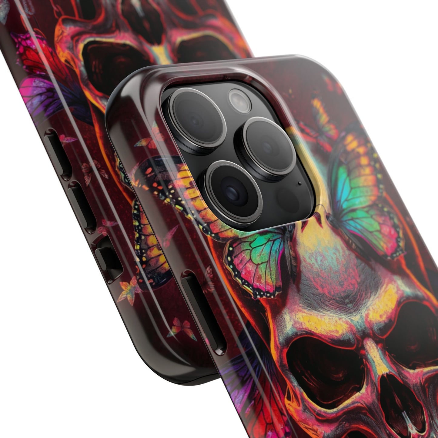 Gothic Skull Phone Case with Butterflies - Durable Tough Phone Case