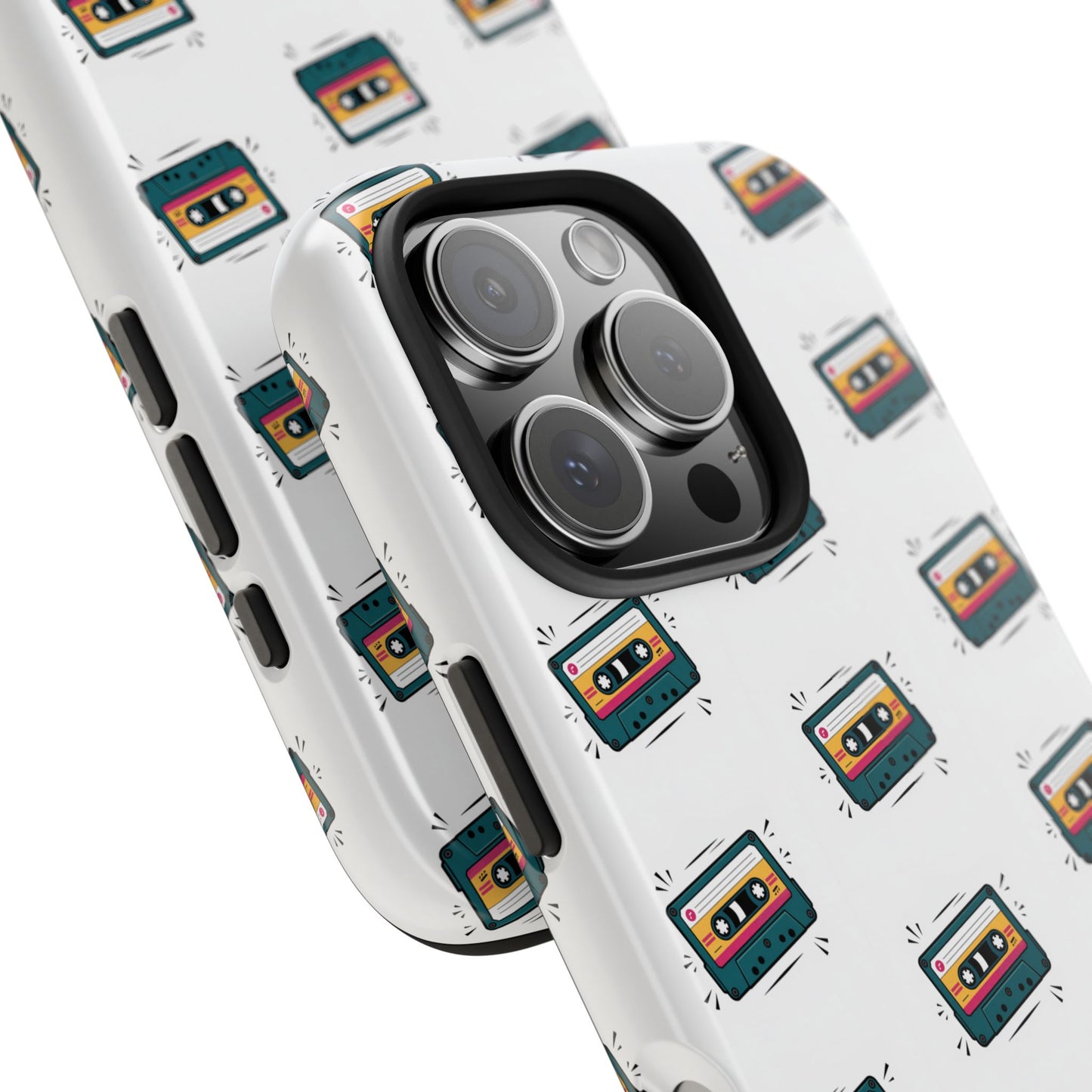 Retro Cassette Tape Phone Case Pattern - White