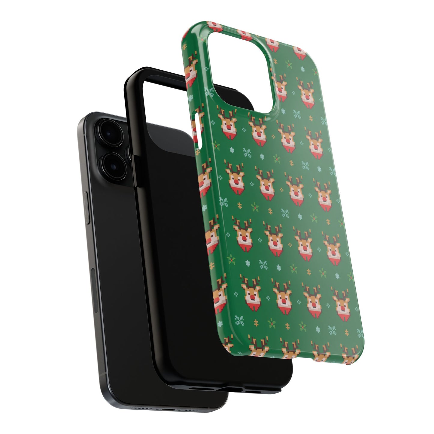 Pixel Art Christmas Rudolf Pattern Phone Case Green