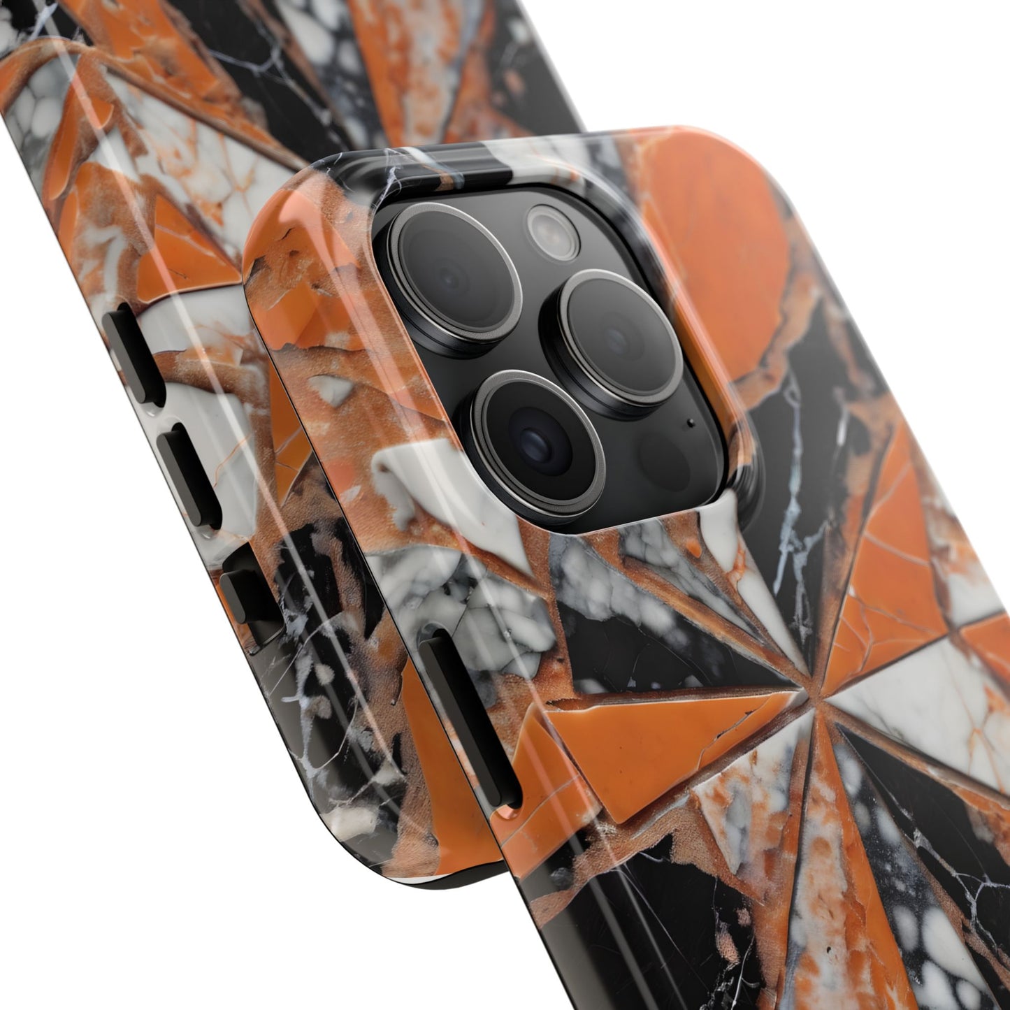 Shattered Pieces Marble Black and Orange Tough Phone Case - for iPhone