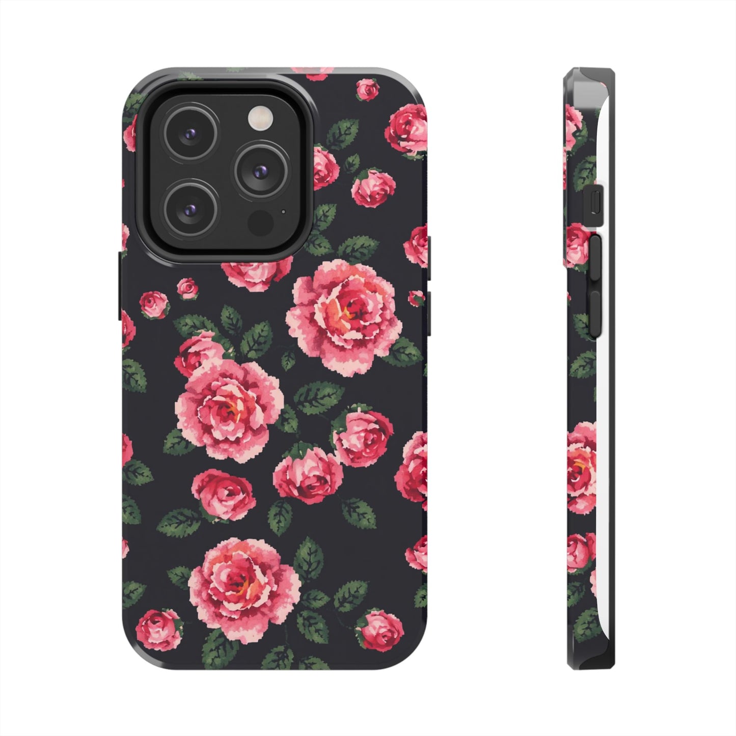 Pixelated Floral Tough Phone Case - Elegant Rose Design for Protection & Style - for iPhone
