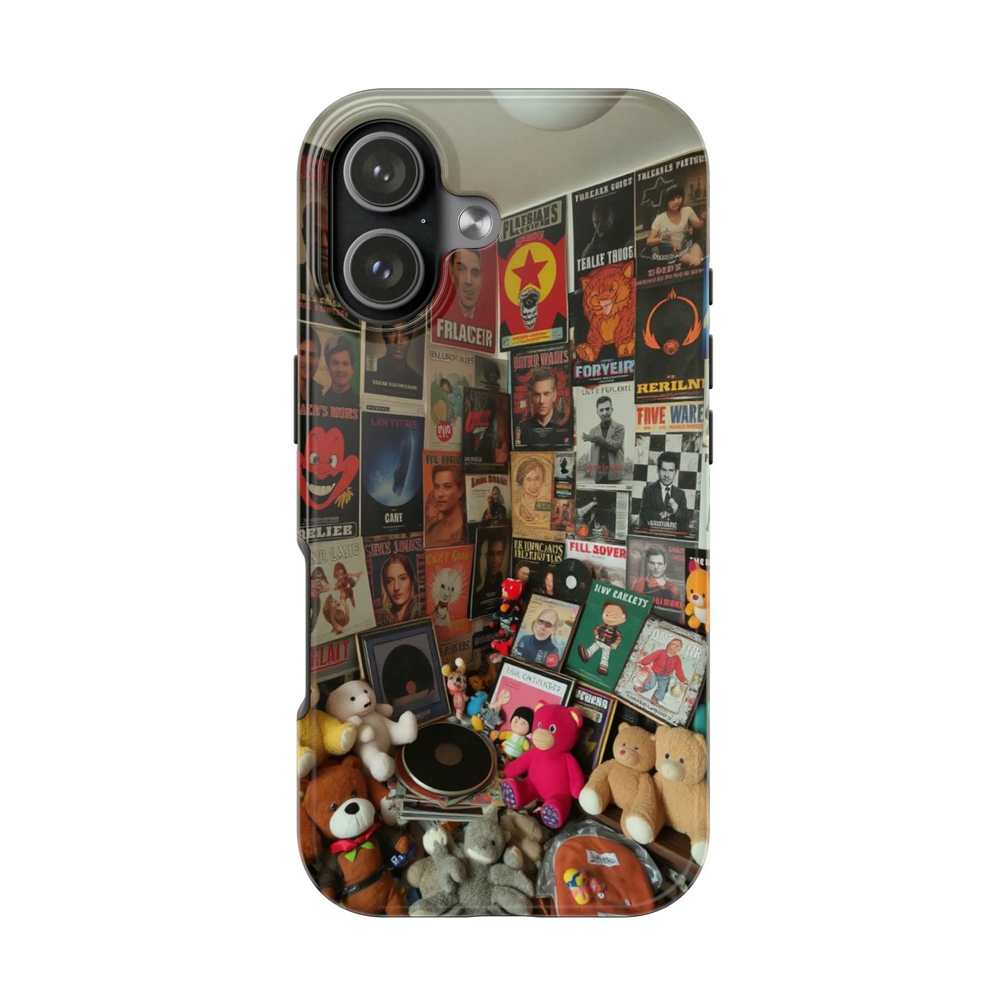 Retro Vibe Tough Phone Case - Vintage Movie Posters & Plush Toys Design