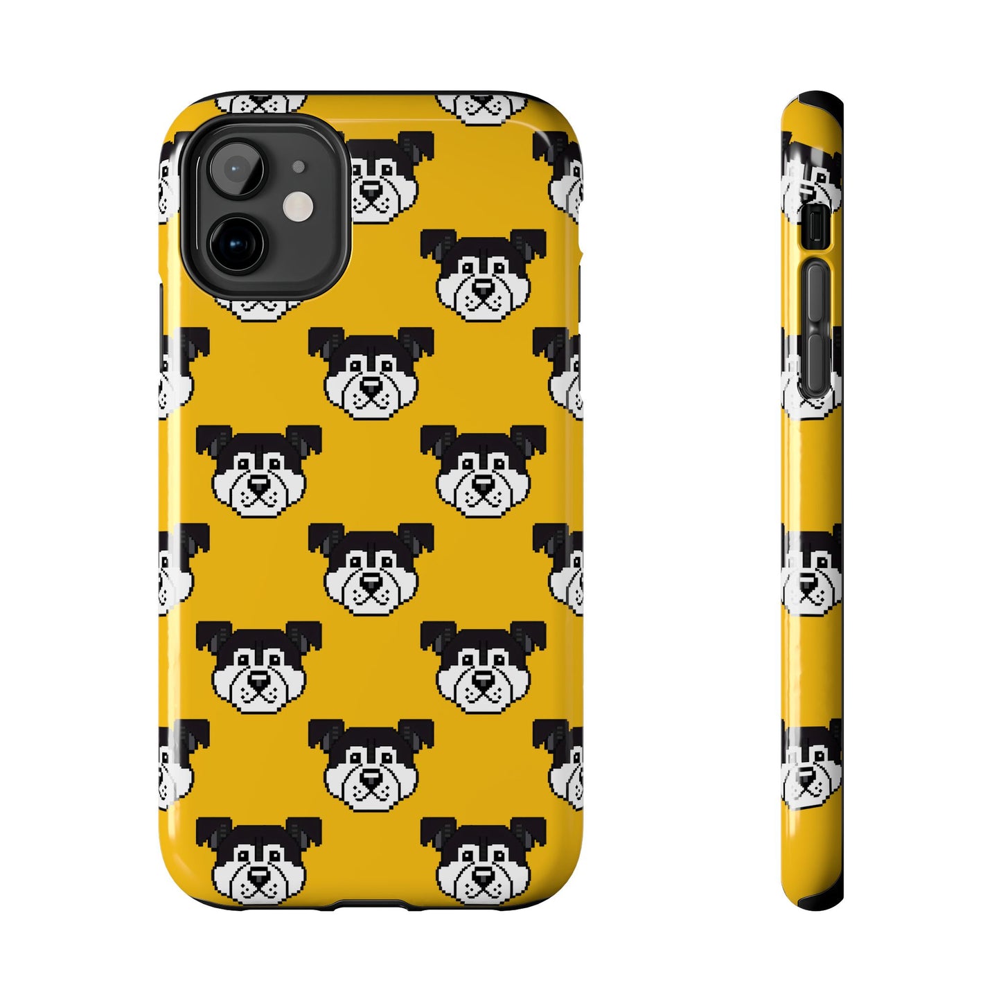 Playful Dog Pattern Tough Phone Case for Pet Lovers - Pixel Art Dog Yellow Background - for iPhone