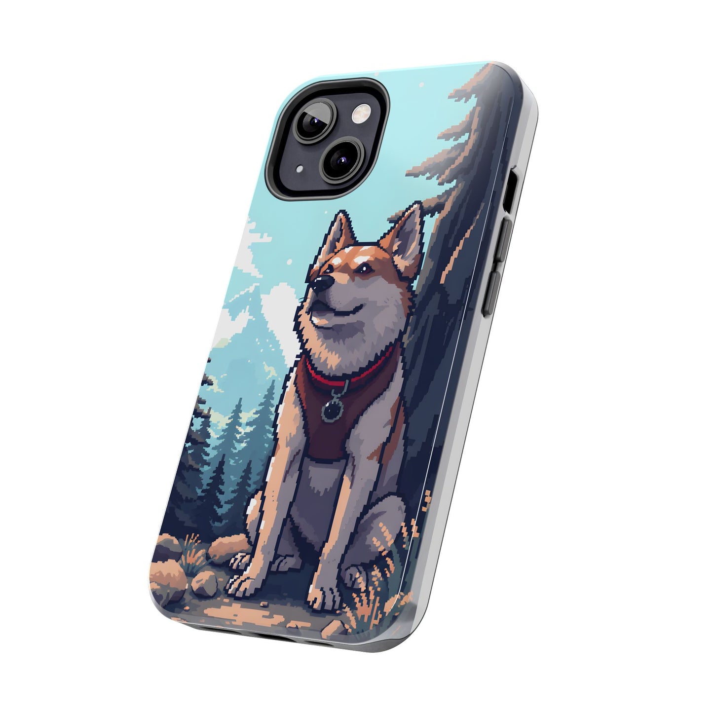 Retro Dog Adventure Tough Phone Case - Pixel Art Shiba Inu Design - for iPhone