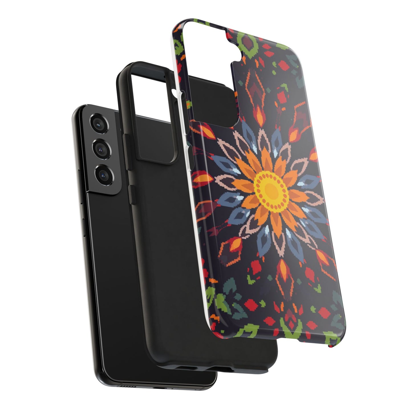 Pixel Art Floral Tough Phone Case - Pixelated Mandala Design for iPhone