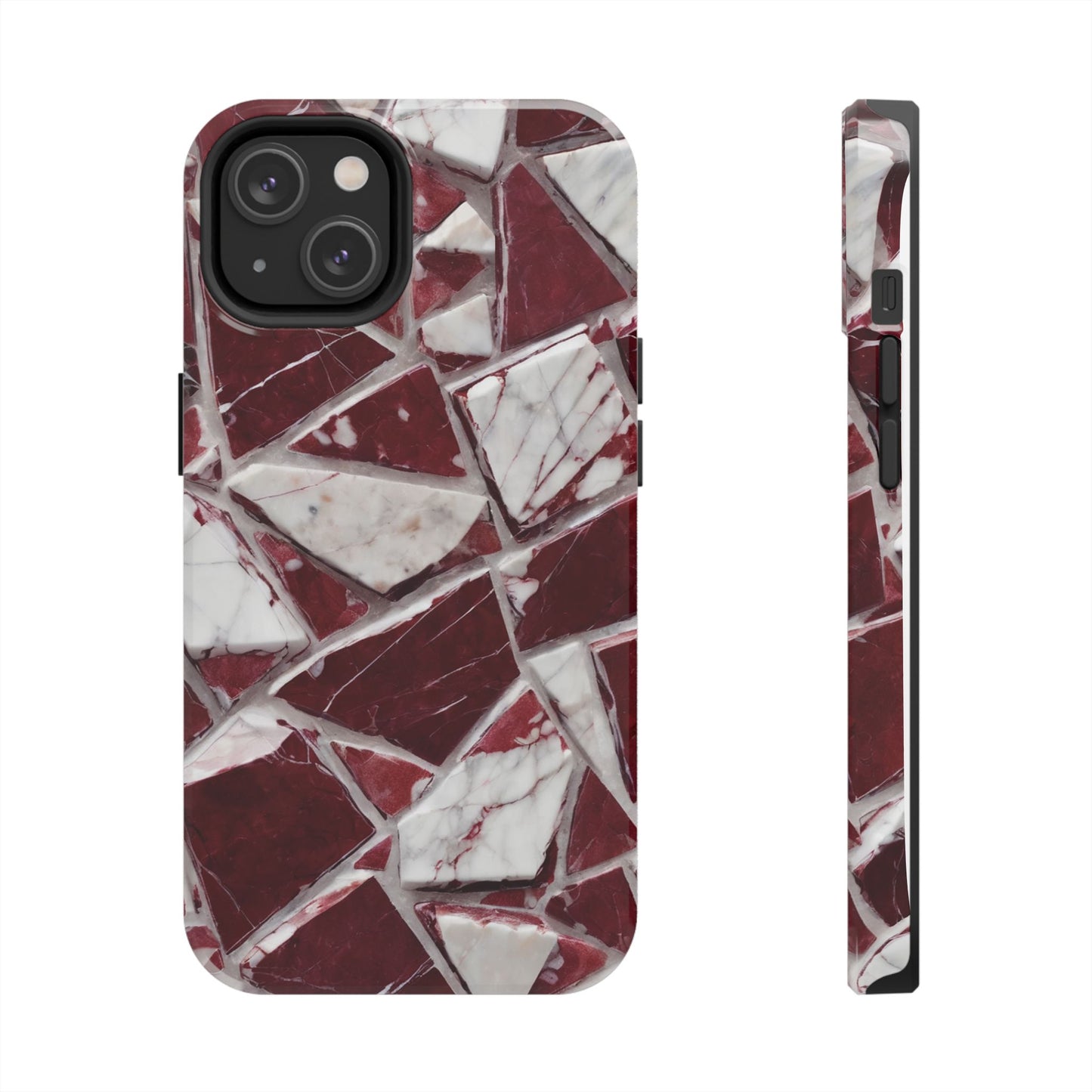 Elegant Red Pieces Marble Pattern Tough Phone Case - Stylish Protection for iPhone