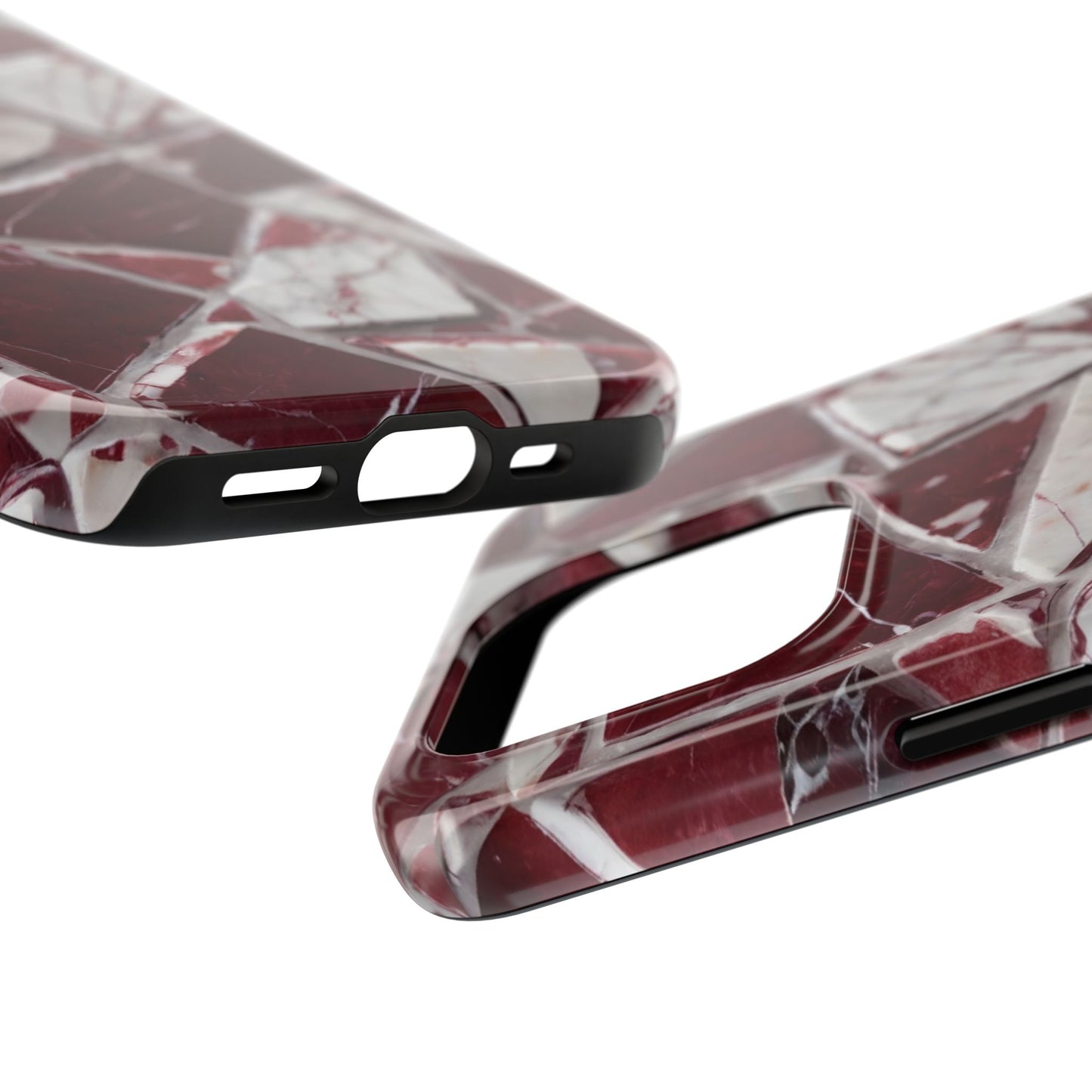 Elegant Red Pieces Marble Pattern Tough Phone Case - Stylish Protection for iPhone