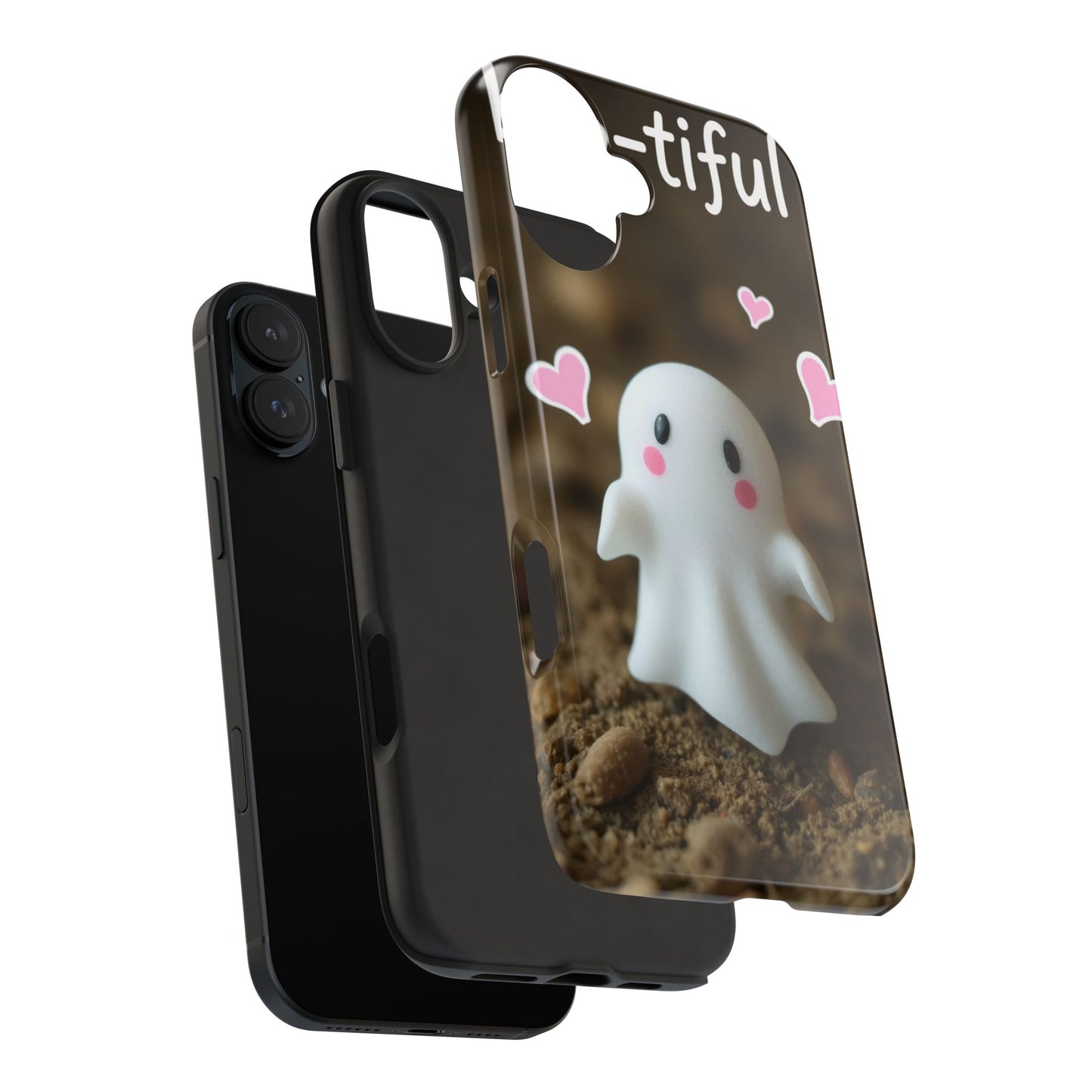 Cute Ghost Tough Phone Case - Beautiful Design with Heart Accents