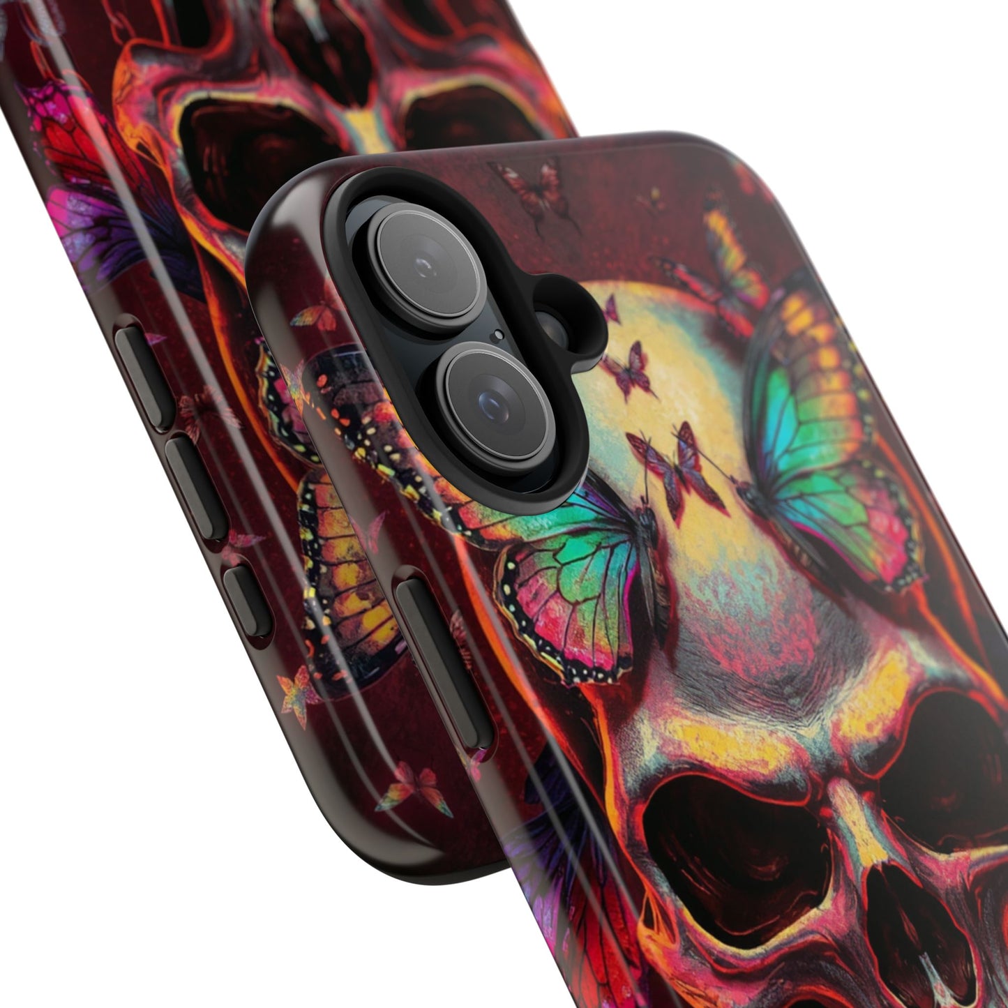 Gothic Skull Phone Case with Butterflies - Durable Tough Phone Case