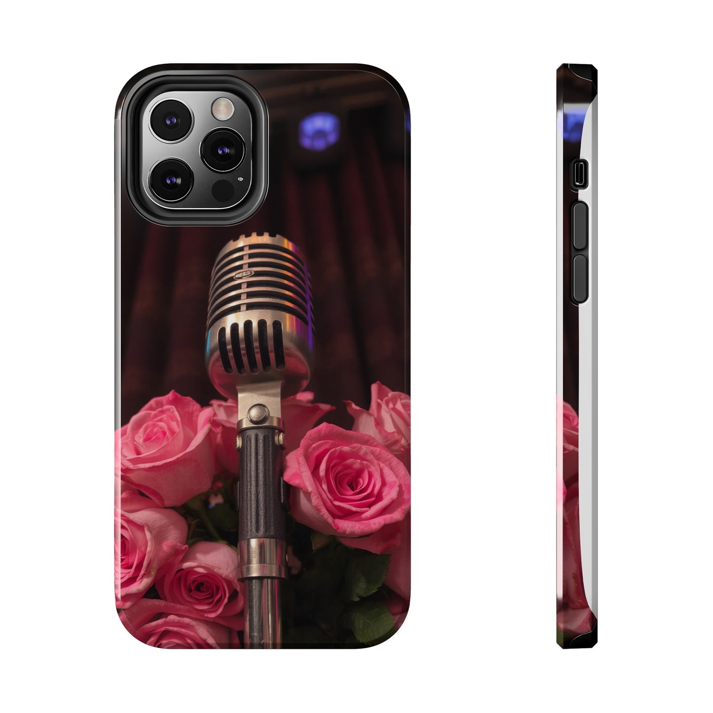 Stylish Tough Phone Case with Vintage Microphone and Roses