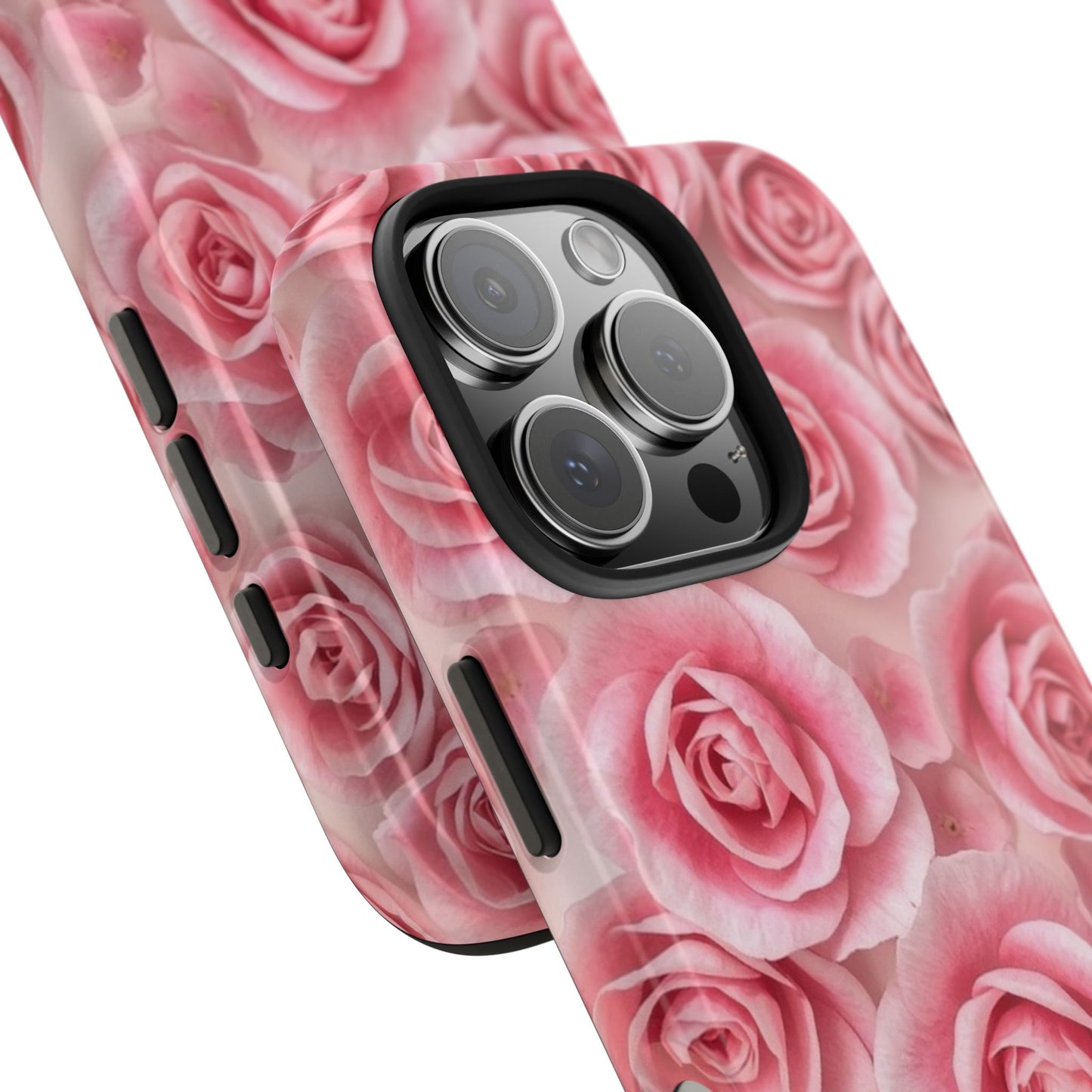 Floral Tough Phone Case - Pink Rose Design, Durable Protection for Flower Lovers