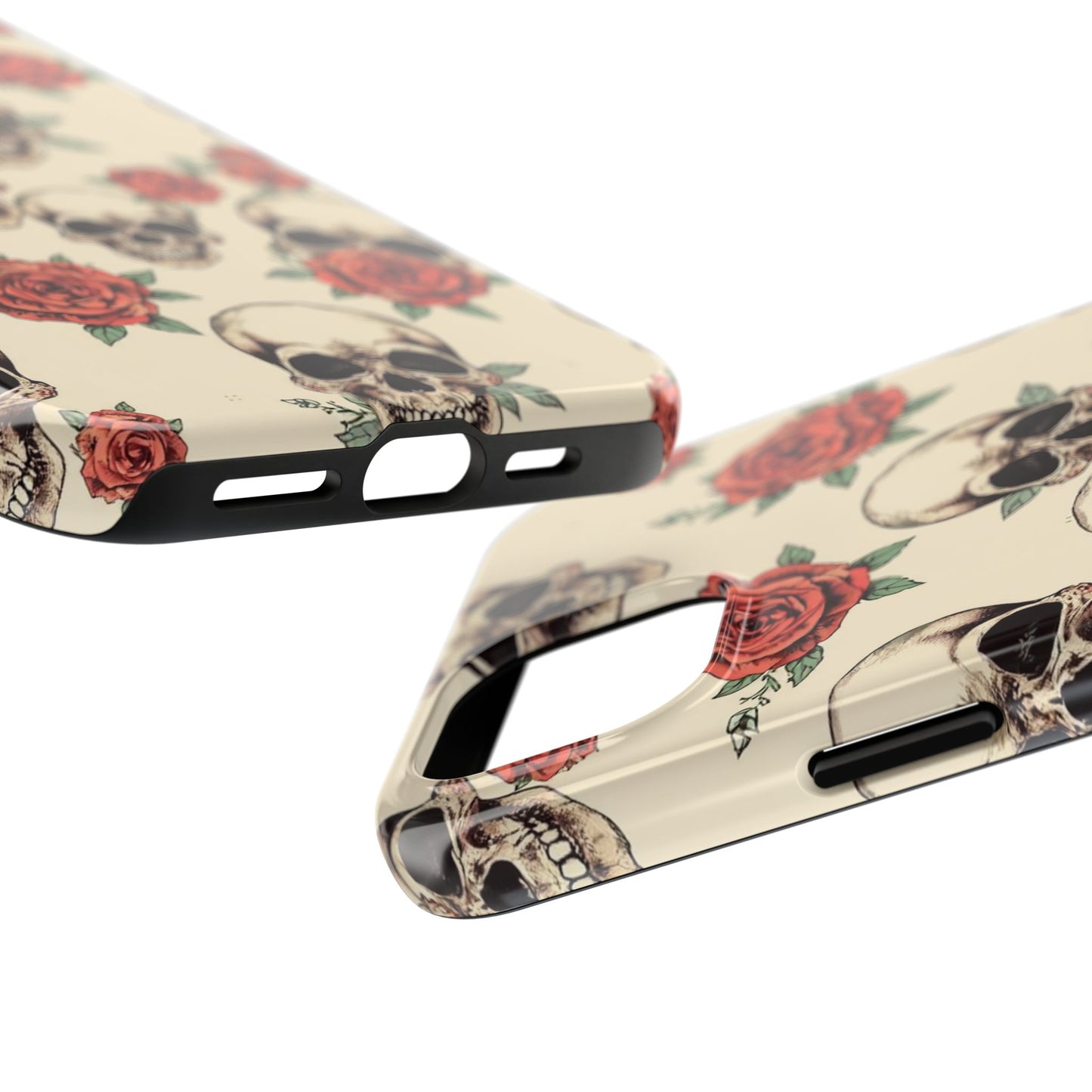 Tough Phone Case with Skull and Rose Design - Edgy Floral iPhone Protection