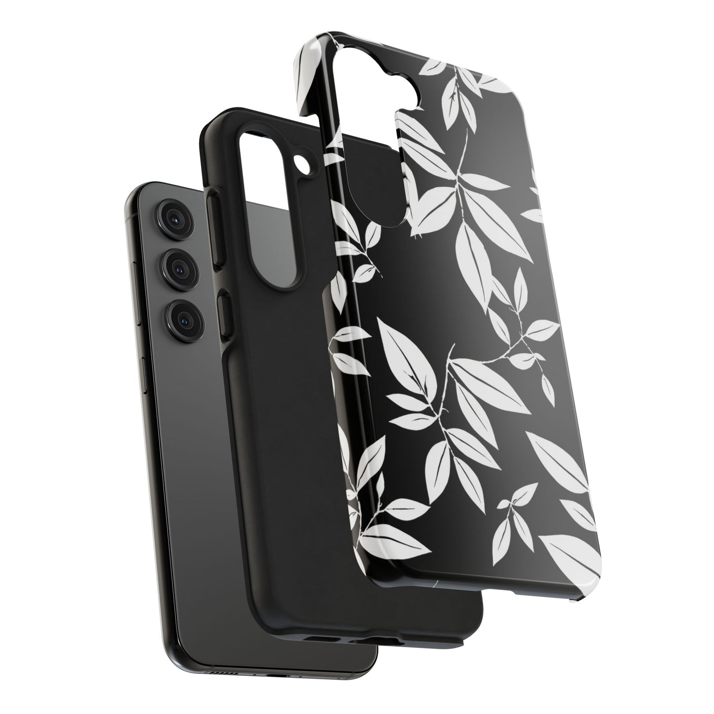 Chic Floral Tough Phone Case - Elegant Black & White Design for Stylish Protection