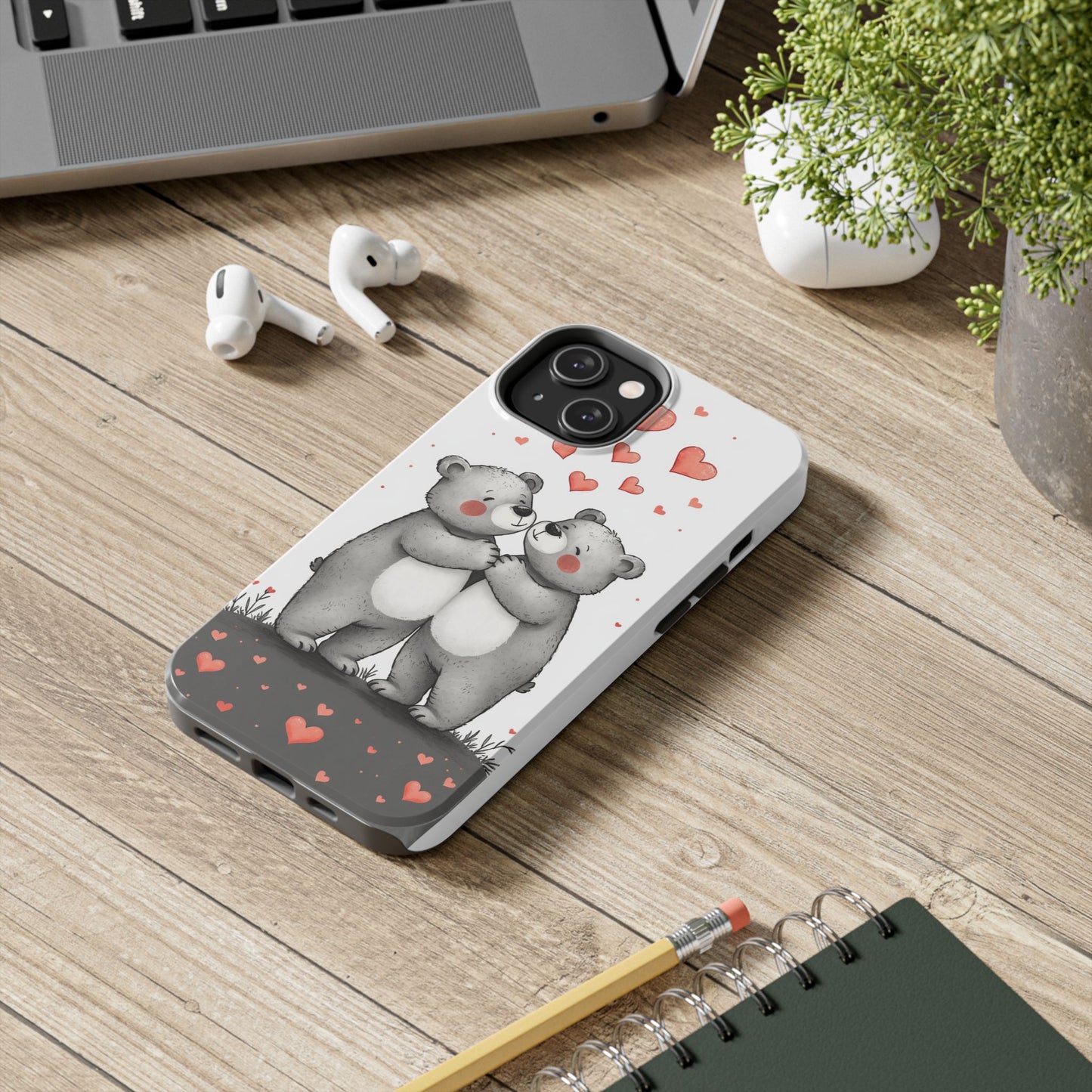 Cute Bear Love Tough Phone Case - Perfect for Valentine's Day & Couples