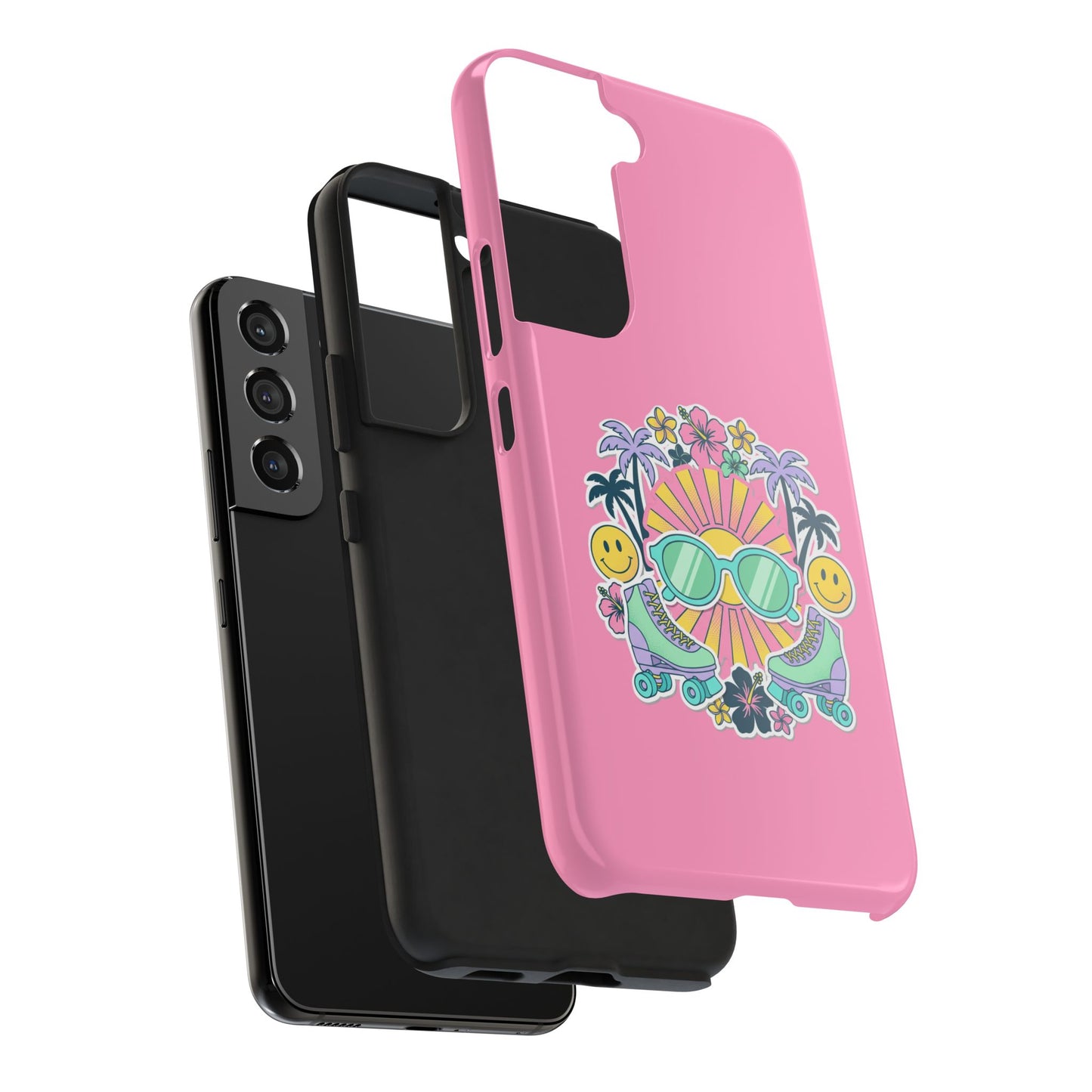 Retro Summer Phone Case — Y2K Palm Trees, Roller Skates & Smiley Collage
