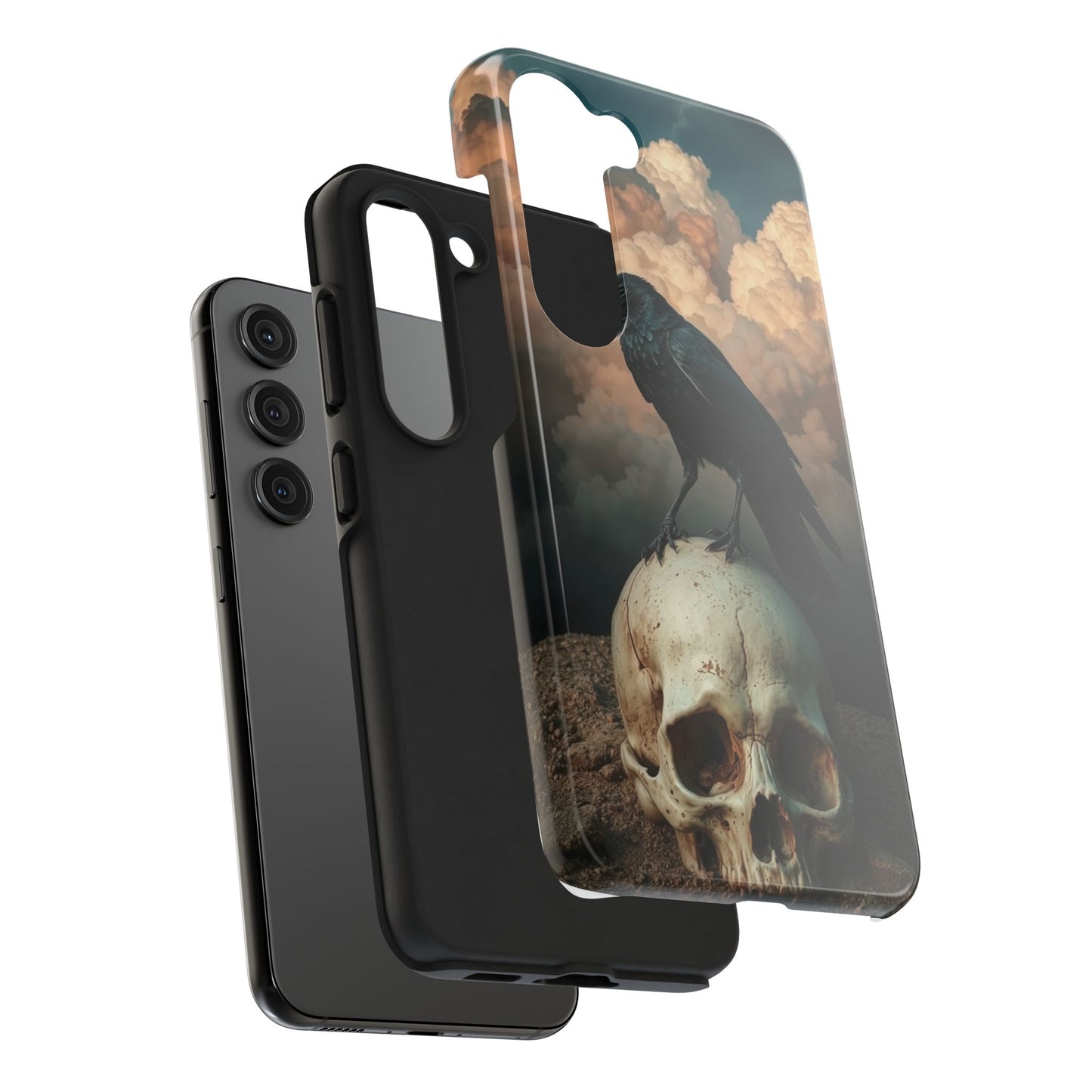Gothic Raven Skull Tough Phone Case - Unique Protective Cover for Halloween Lovers