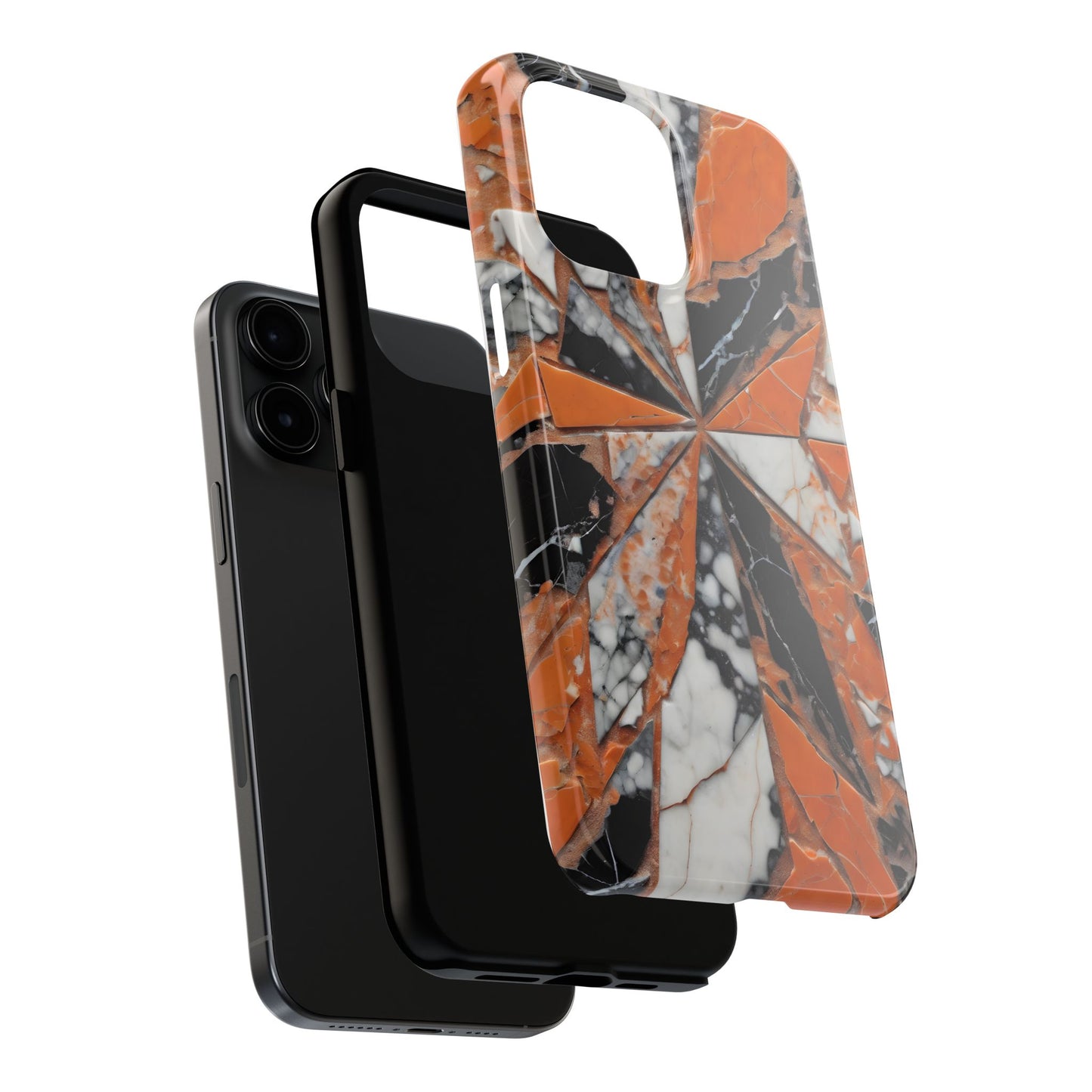 Shattered Pieces Marble Black and Orange Tough Phone Case - for iPhone