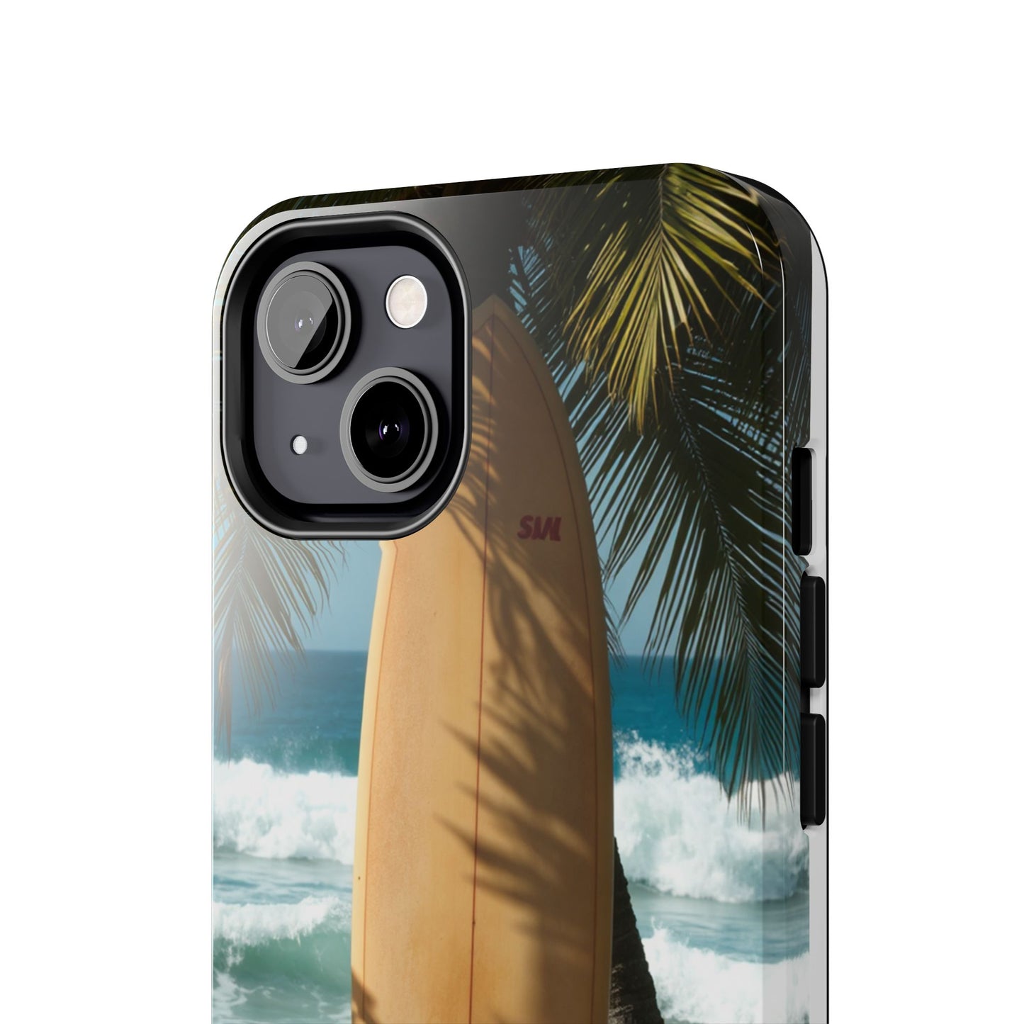 Tough Surfing Phone Case - Beach Vibes with Palm Trees & Surfboard