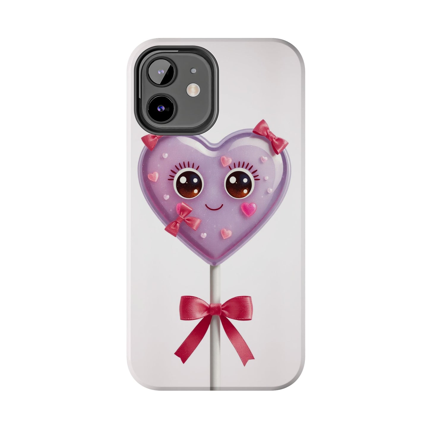 Cute Heart Lollipop Tough Phone Case - Adorable Protection for Candy Lovers