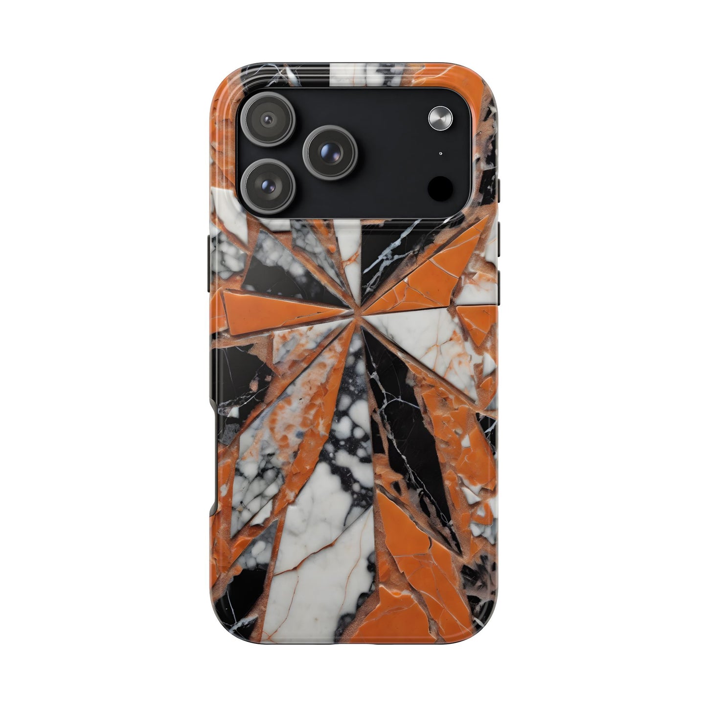 Shattered Pieces Marble Black and Orange Tough Phone Case - for iPhone