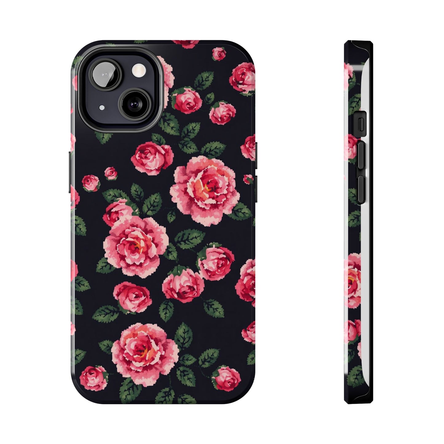 Pixelated Floral Tough Phone Case - Elegant Rose Design for Protection & Style - for iPhone