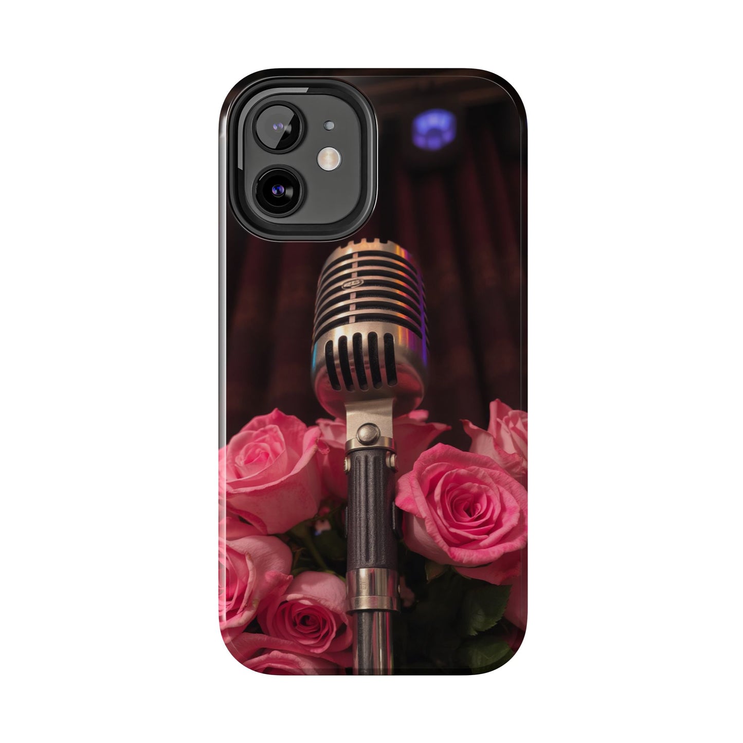 Stylish Tough Phone Case with Vintage Microphone and Roses