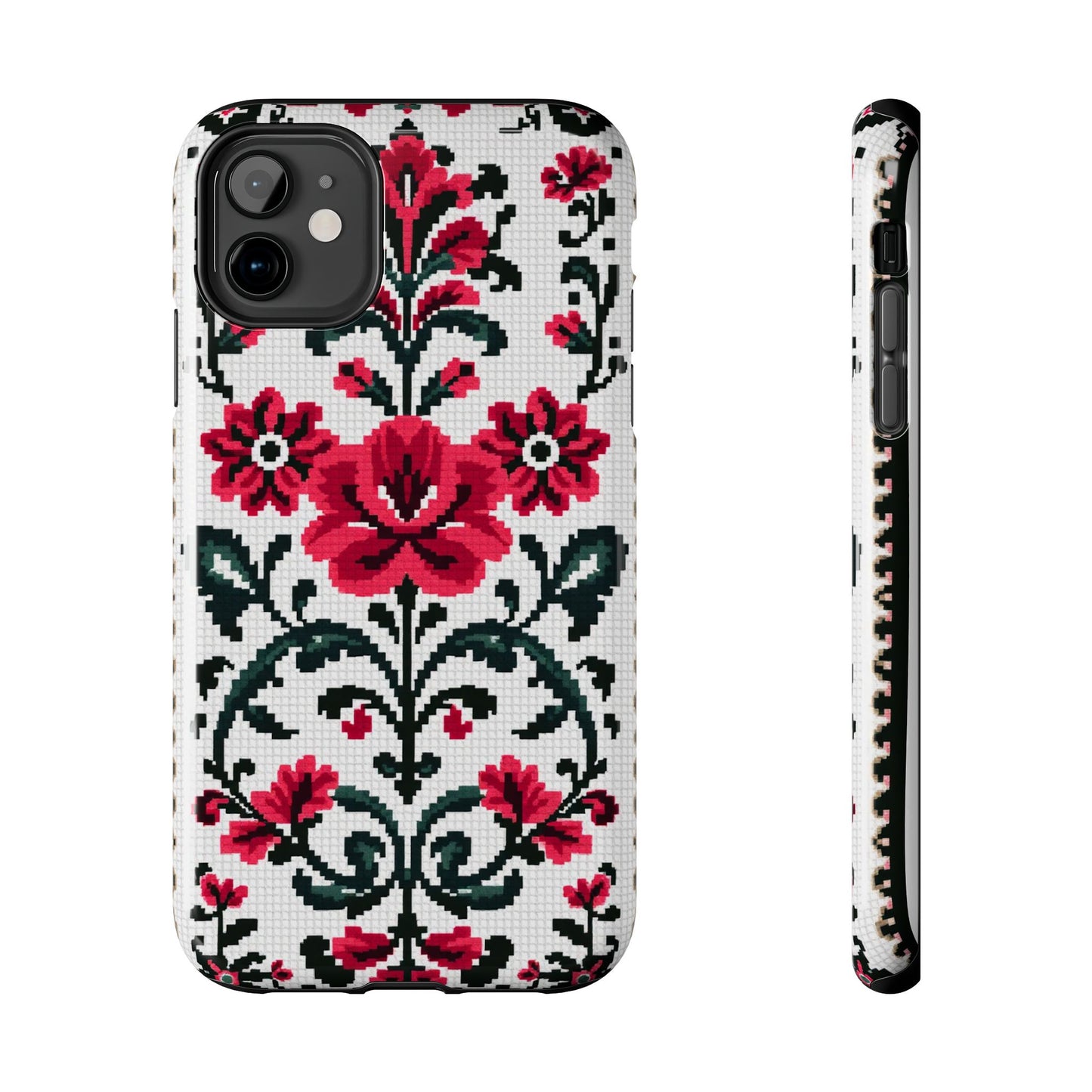 Traditional Floral Knit Tough Phone Cases - Durable Protection with Vintage Style - for iPhone