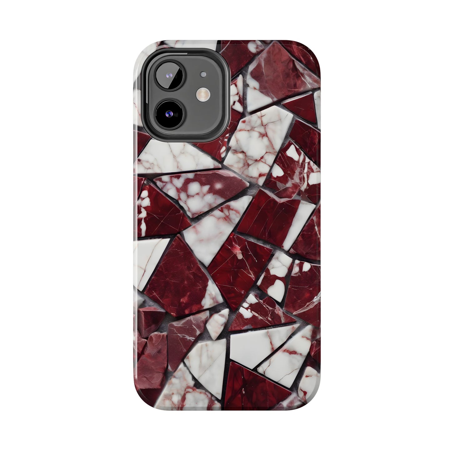 Shattered Dark Red Marble Pattern Tough Phone Case - Durable & Stylish Protection for iPhone