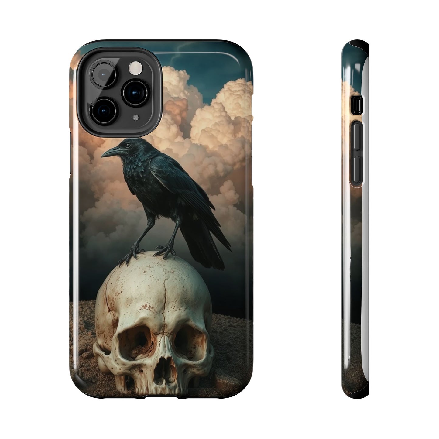 Gothic Raven Skull Tough Phone Case - Unique Protective Cover for Halloween Lovers