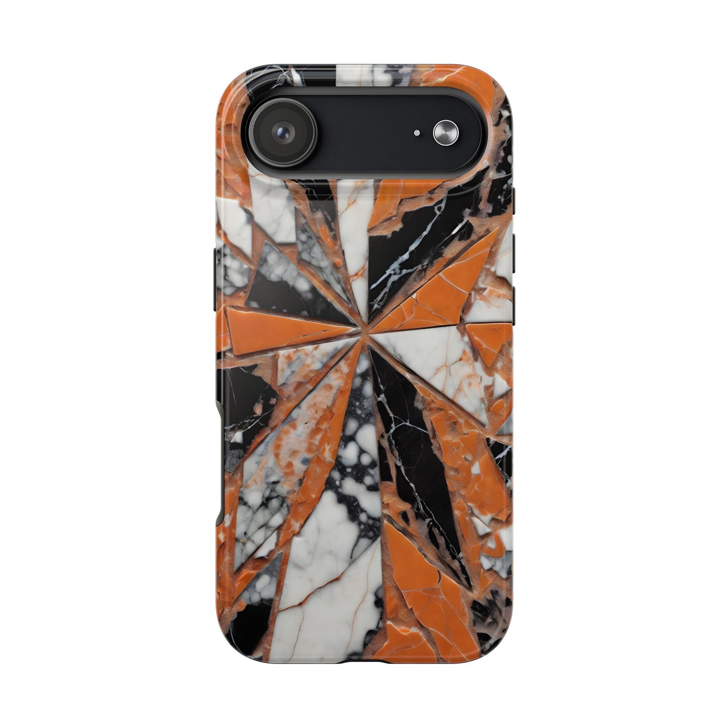 Shattered Pieces Marble Black and Orange Tough Phone Case - for iPhone