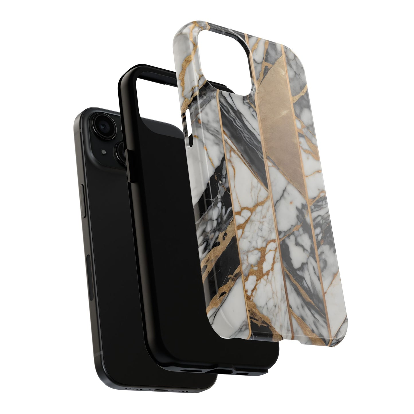 Marble Lines Tough Phone Case with Gold Accents - for iPhone