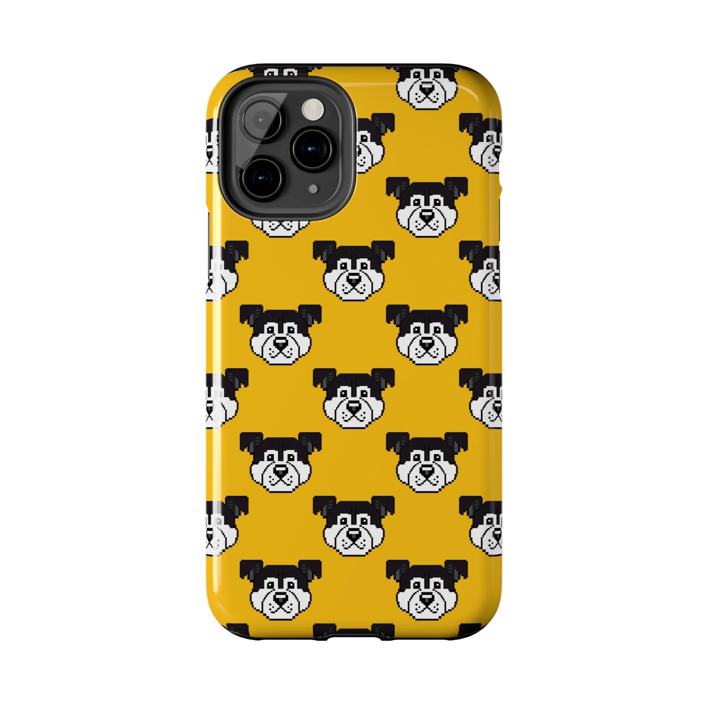 Playful Dog Pattern Tough Phone Case for Pet Lovers - Pixel Art Dog Yellow Background - for iPhone