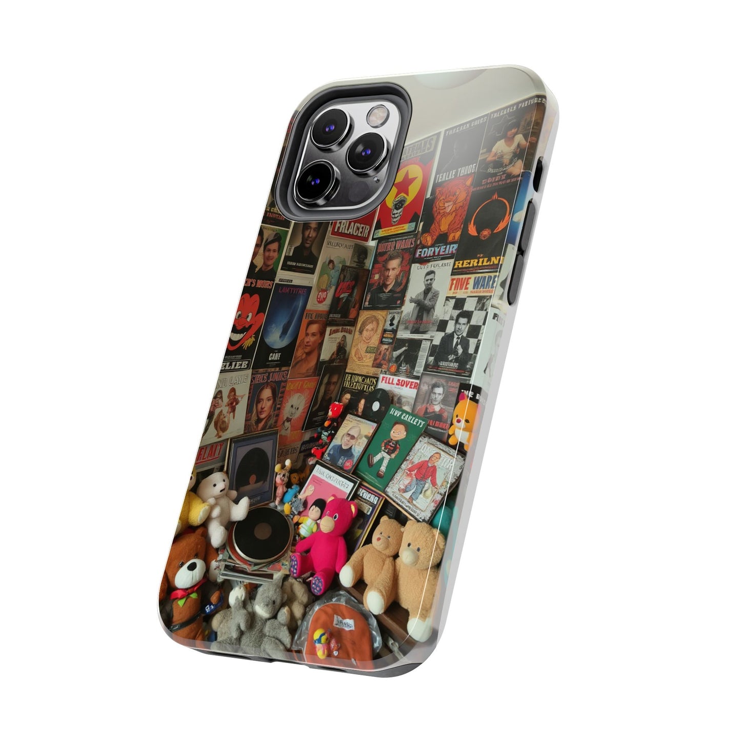Retro Vibe Tough Phone Case - Vintage Movie Posters & Plush Toys Design