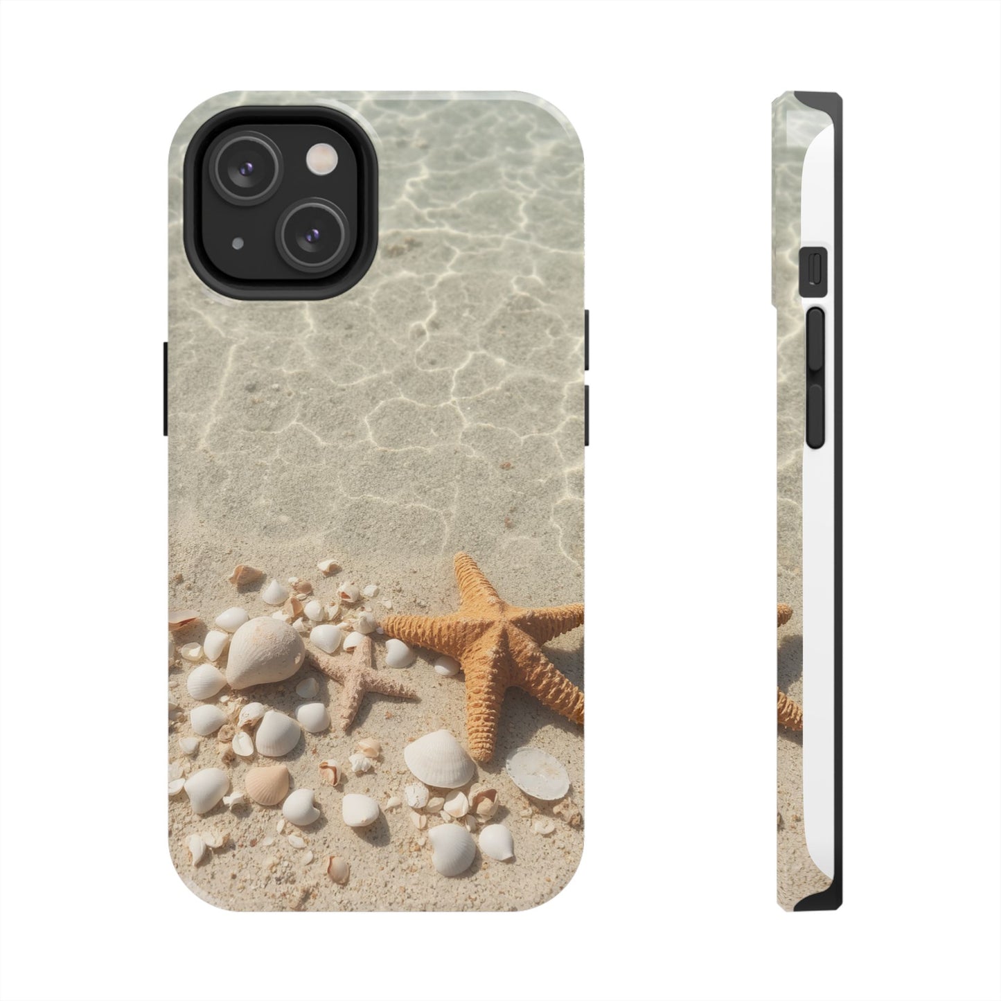 Beach-Inspired Tough Phone Case with Starfish and Seashell Design