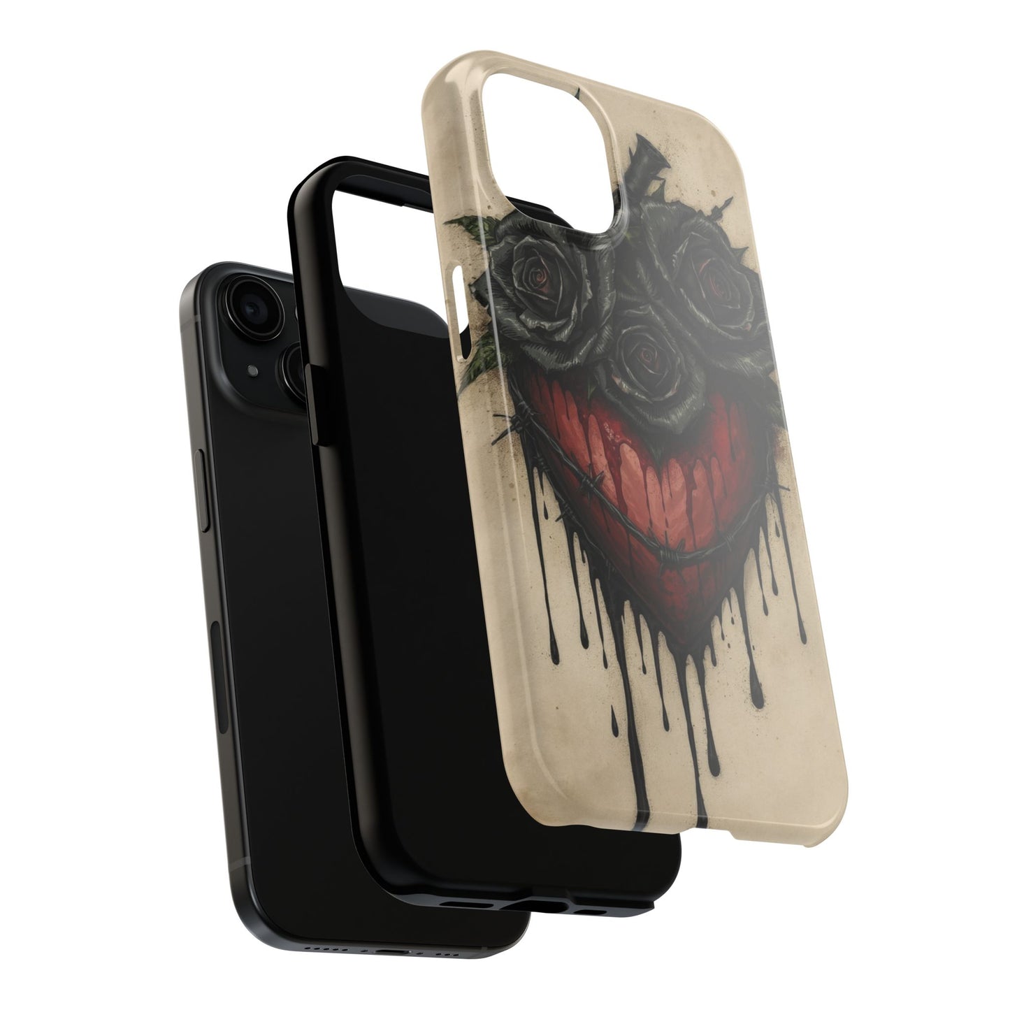 Gothic Heart Phone Case with Roses - Tough & Durable Design