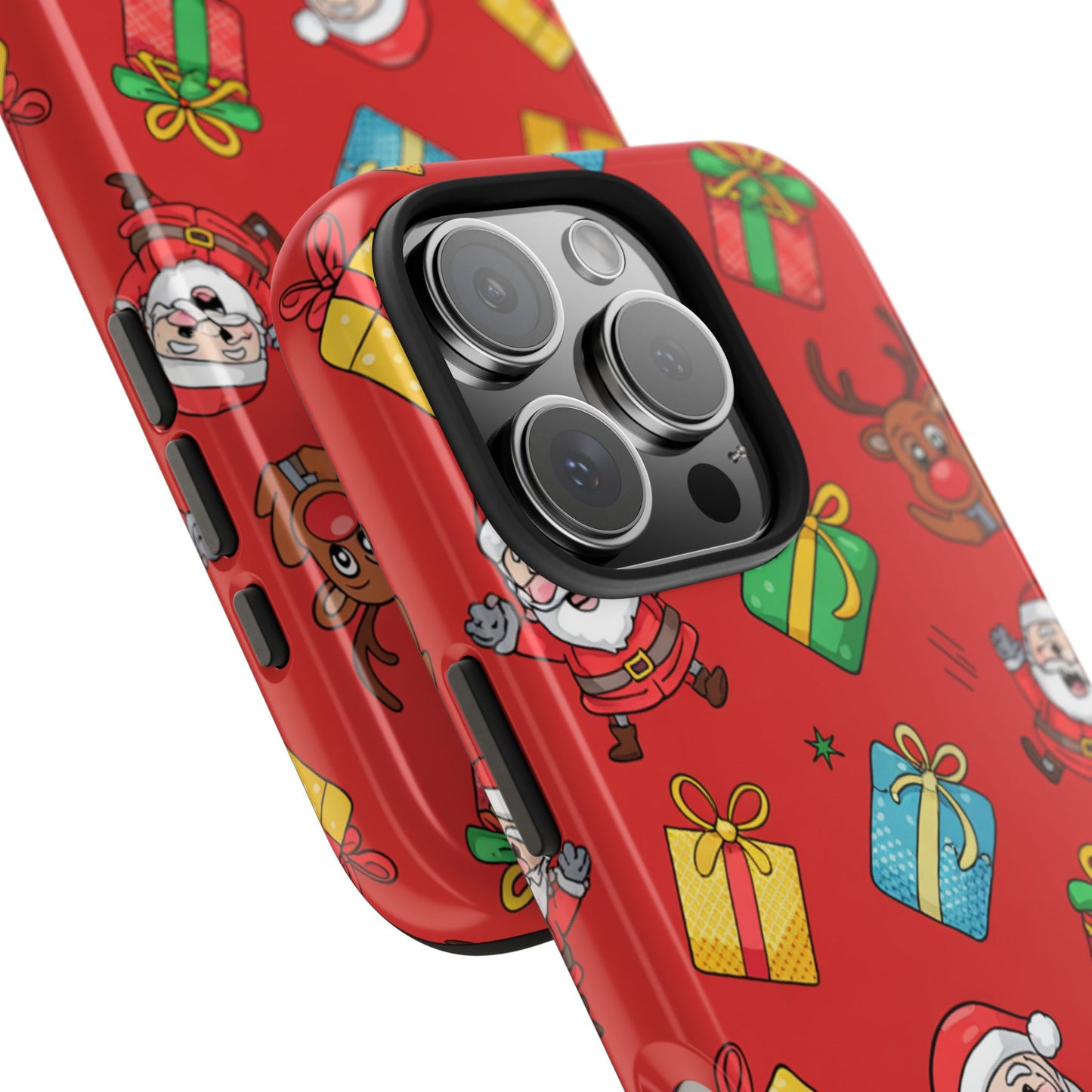 Festive Santa and Reindeer Tough Phone Case - Christmas Holiday Design