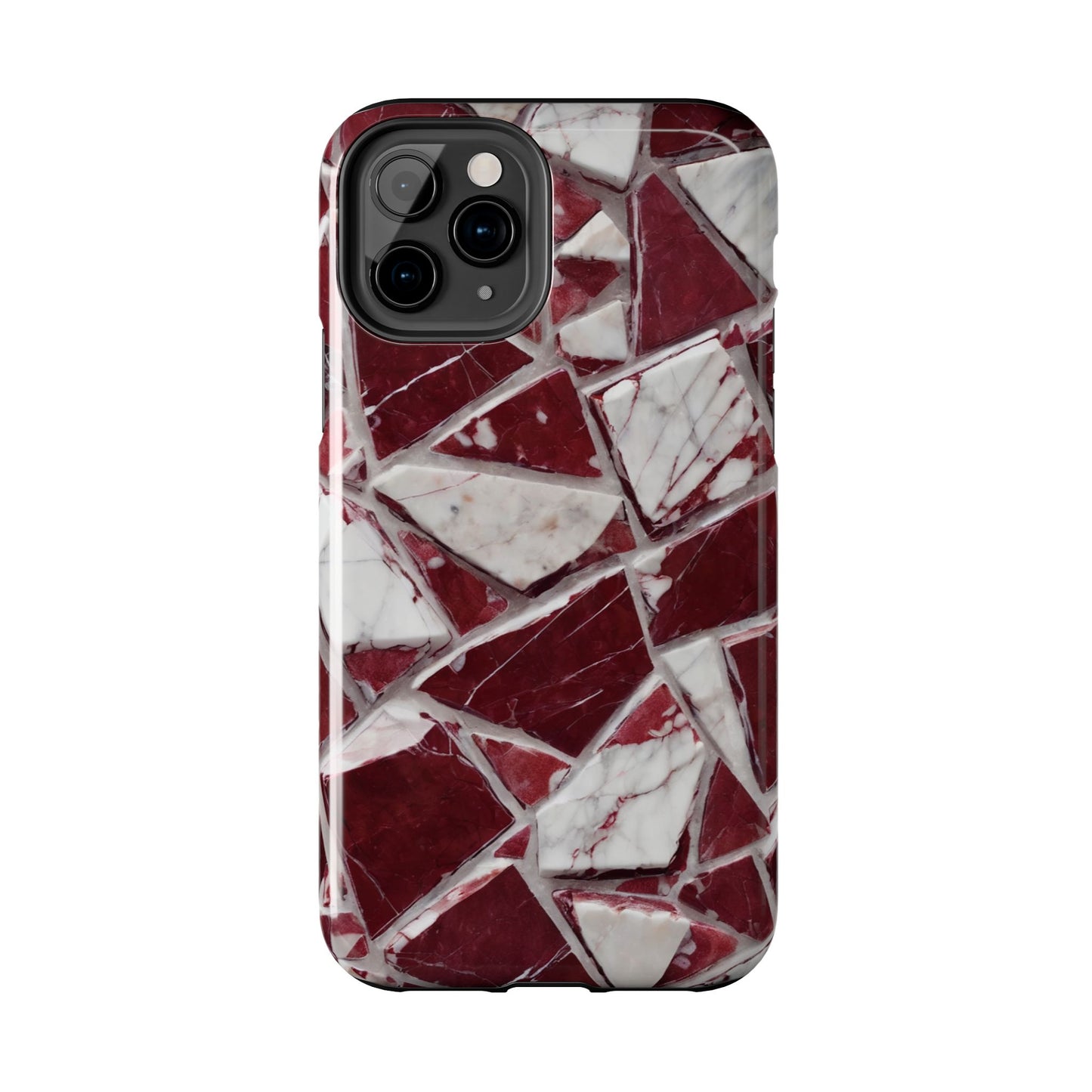 Elegant Red Pieces Marble Pattern Tough Phone Case - Stylish Protection for iPhone
