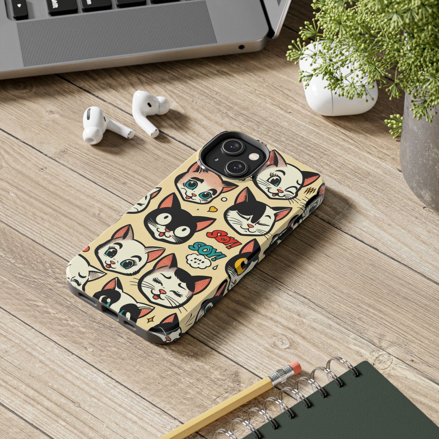 Playful Cat-Themed Tough Phone Case - Pet Pattern - for iPhone