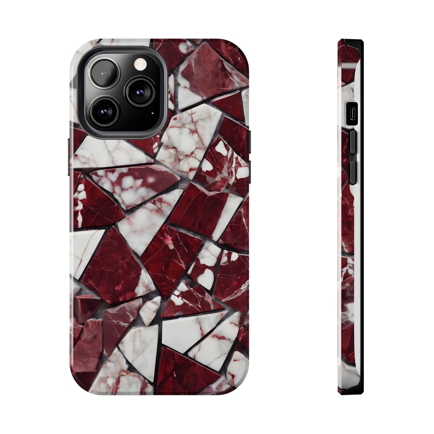 Shattered Dark Red Marble Pattern Tough Phone Case - Durable & Stylish Protection for iPhone