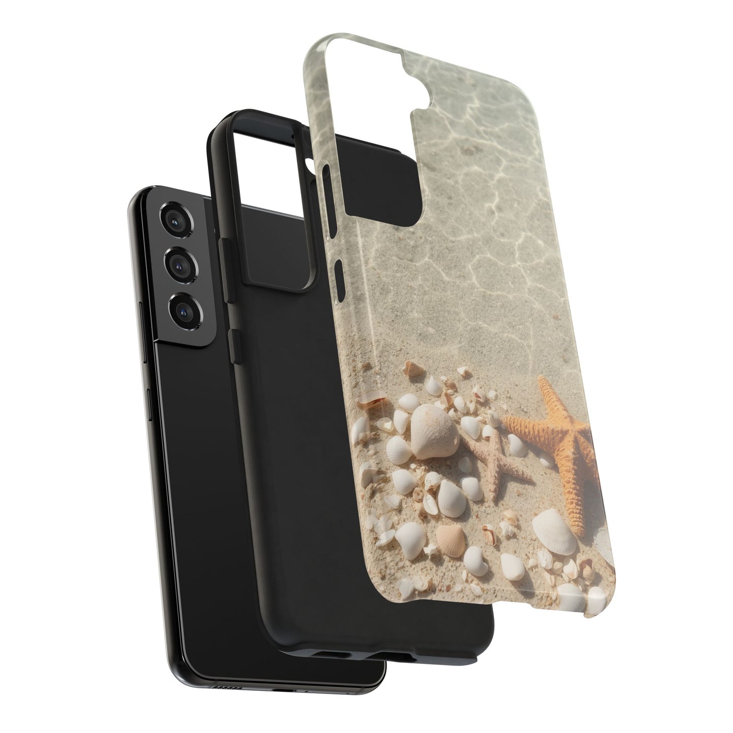 Beach-Inspired Tough Phone Case with Starfish and Seashell Design