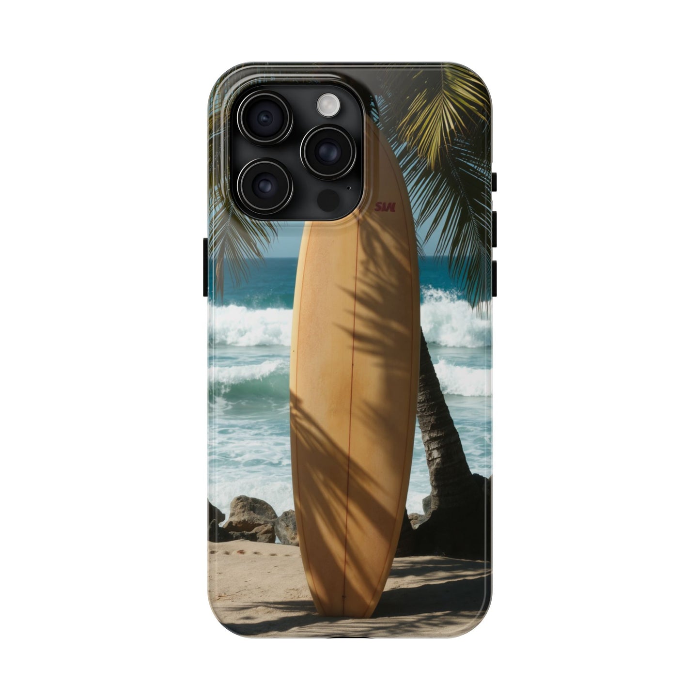 Tough Surfing Phone Case - Beach Vibes with Palm Trees & Surfboard