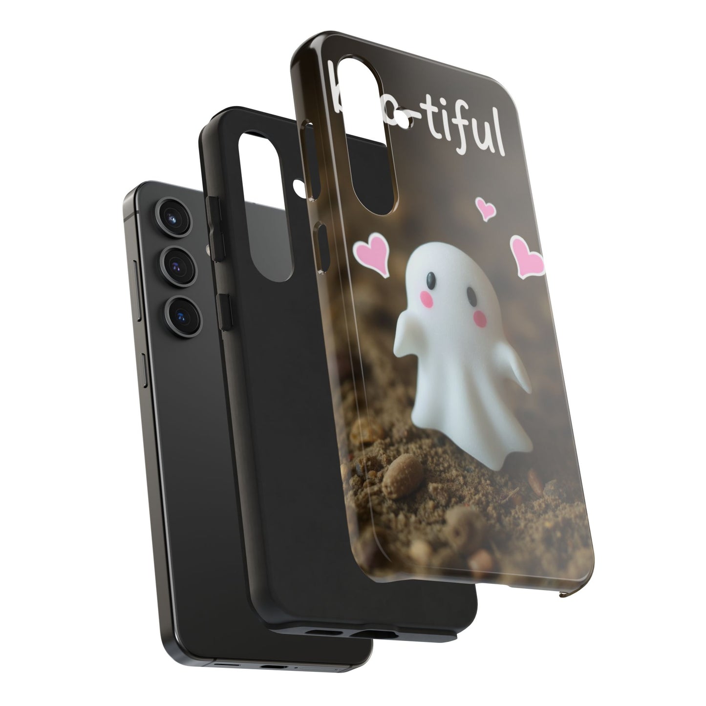 Cute Ghost Tough Phone Case - Beautiful Design with Heart Accents