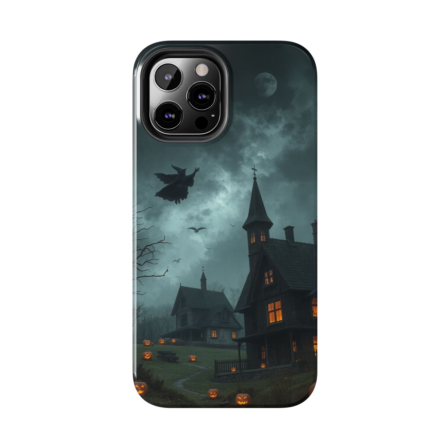 Halloween-Themed Tough Phone Case with Spooky House Design
