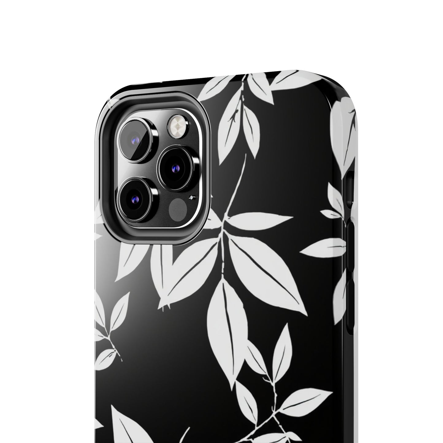 Chic Floral Tough Phone Case - Elegant Black & White Design for Stylish Protection